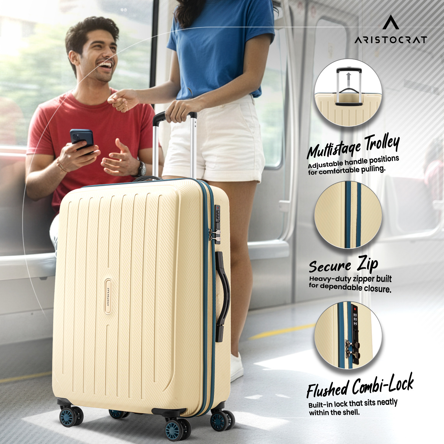 Image of ARISTOCRAT Photon Max Hard Side Luggage | Trolley Bag With Flushed Combination Lock Check-in Suitcase 4 Wheels - 26 Inch