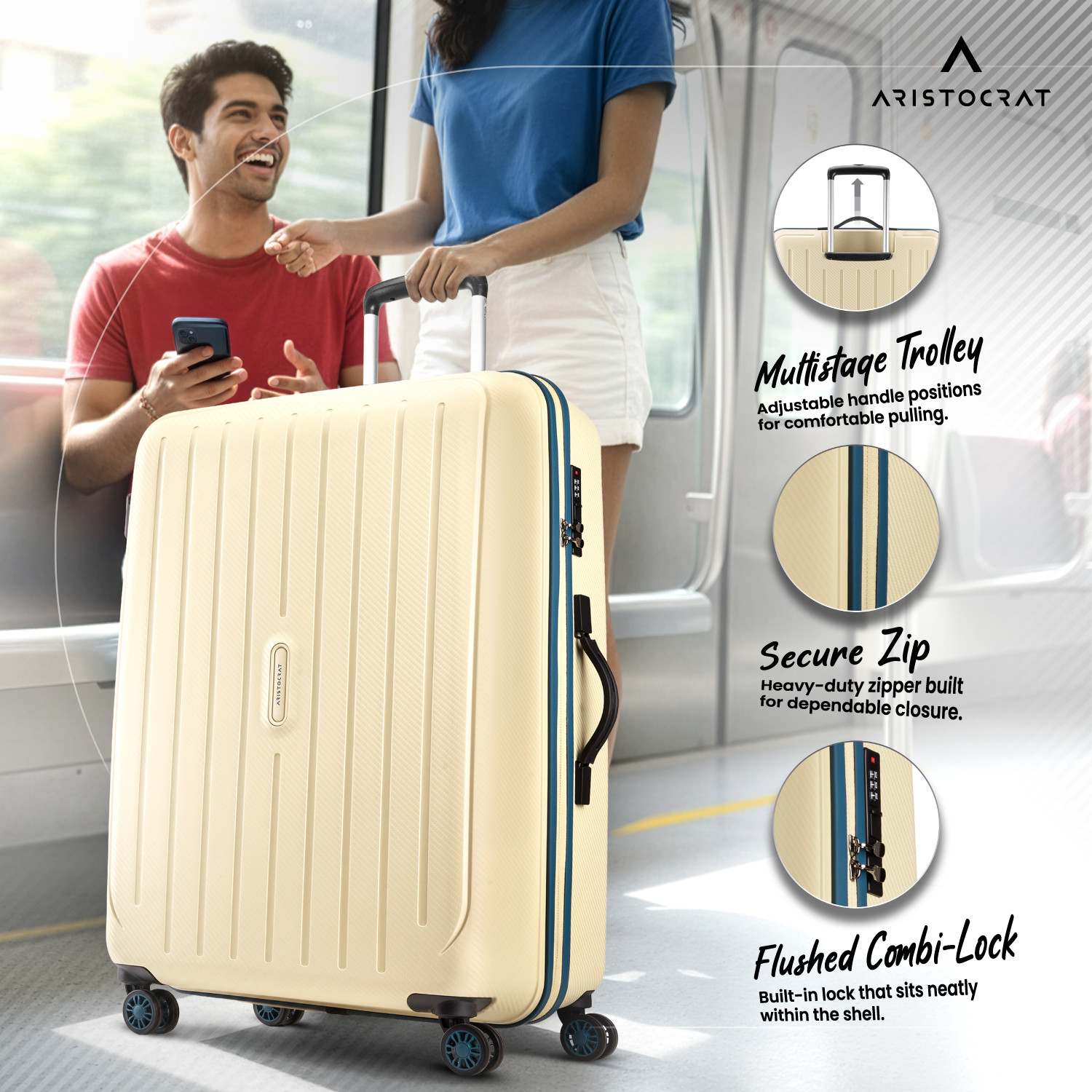Image of ARISTOCRAT Photon Max Hard Side Luggage | Trolley Bag With Flushed Combination Lock Check-in Suitcase 4 Wheels - 30 Inch