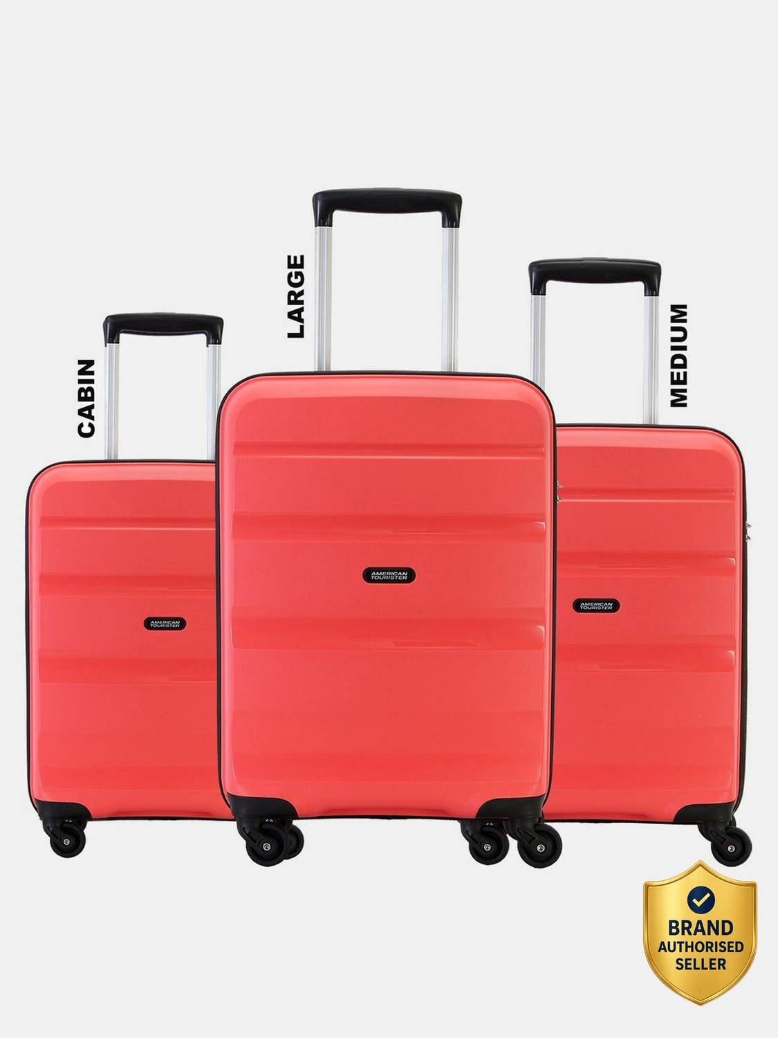 AMERICAN TOURISTER AMT BRANDON SP of 3 (Small 55cm|Medium 66cm| Large 75cm) BR.CORAL Cabin &amp; Check-in Set 4 Wheels - 30 inch Bright Coral - Price in India | Flipkart.com