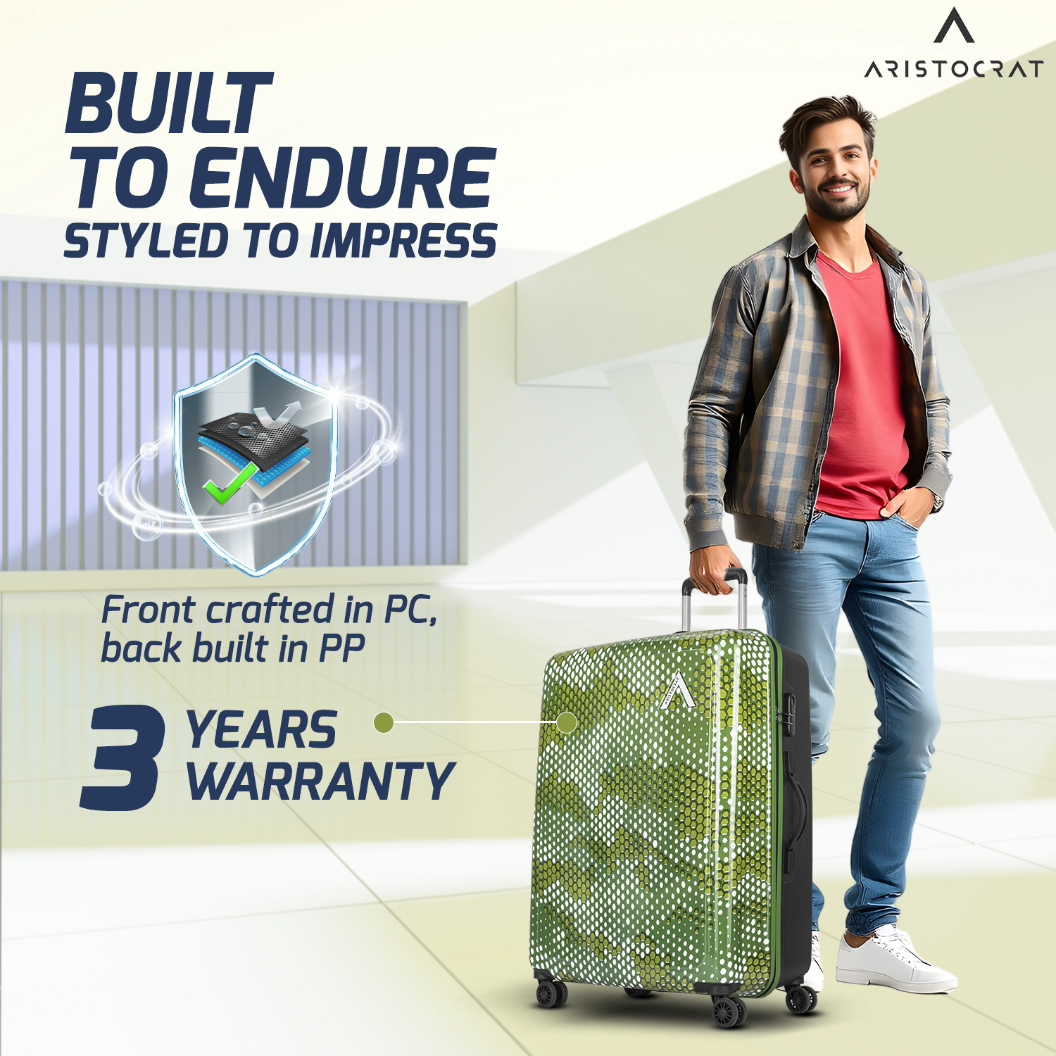 Image of ARISTOCRAT Combat Set of 3 Trolley Bag 53.5,63.5 & 73.2cm | Hard Luggage | Combination Lock Cabin & Check-in Set 8 Wheels - 29 Inch