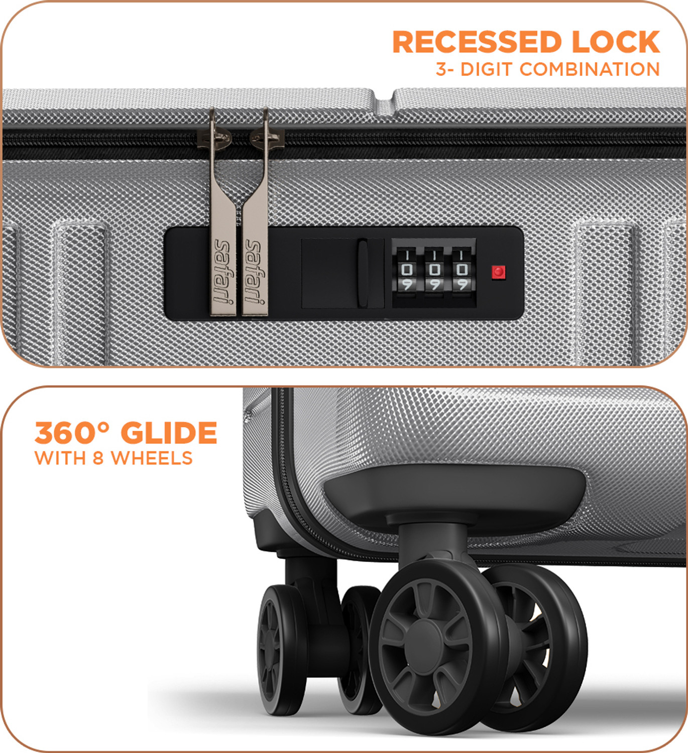 Image of Safari THERON 66 4W SILVER Check-in Suitcase 8 Wheels - 25 Inches