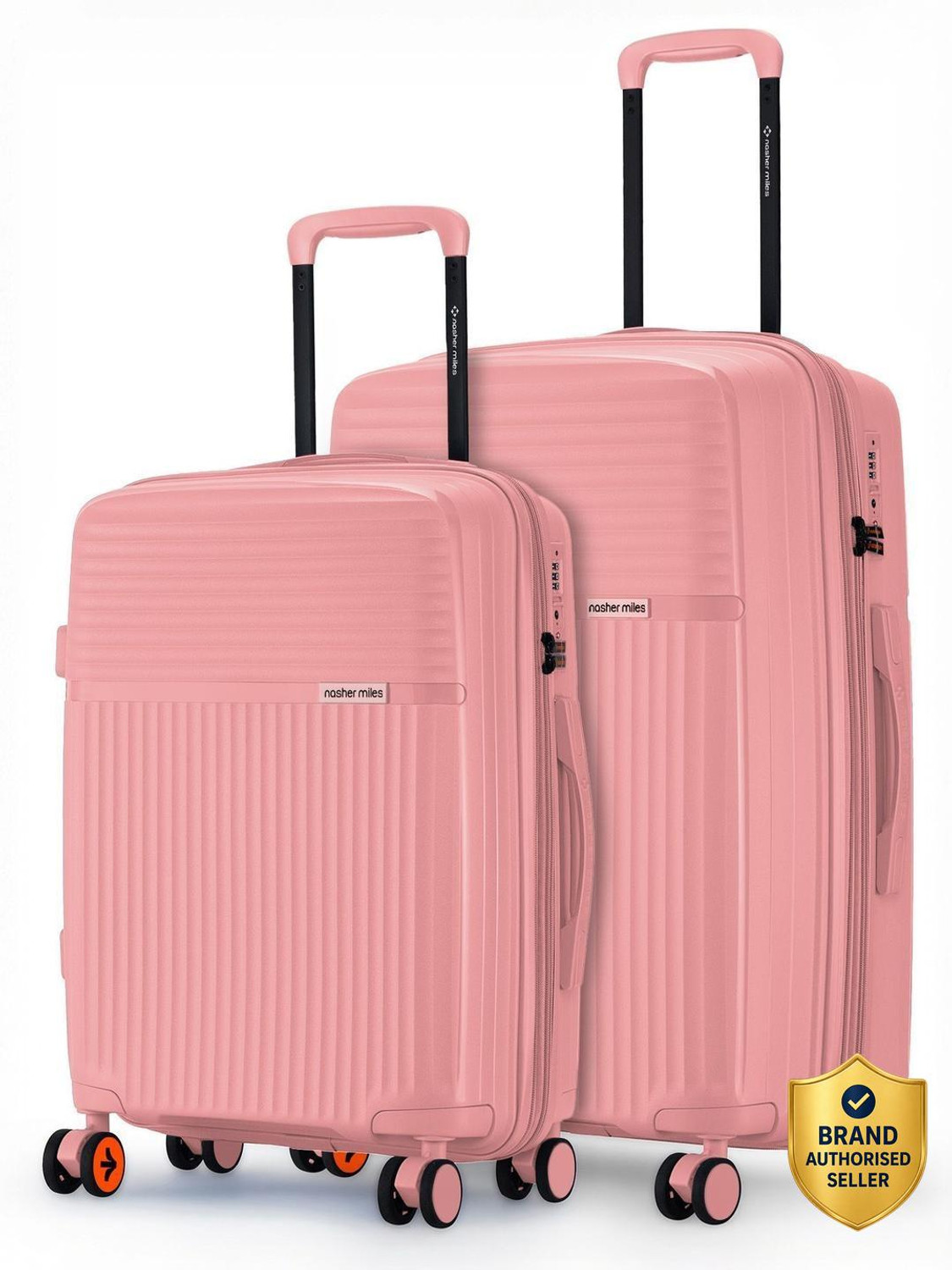 Image of NASHER MILES Krabi Expander Hardside Polypropylene Peach Trolley Bags (55 & 65 cm) Expandable Cabin & Check-in Set 8 Wheels - 24 inch