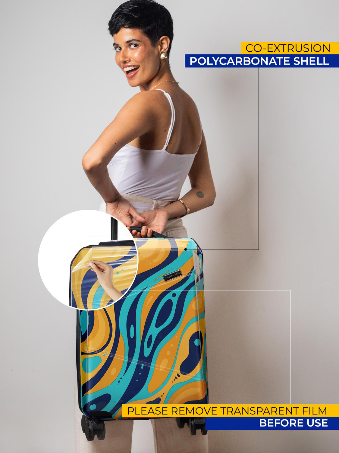 Image of NASHER MILES Manali Polycarbonate Cabin Printed Trolley Bag Cabin Suitcase 8 Wheels - 20 inch