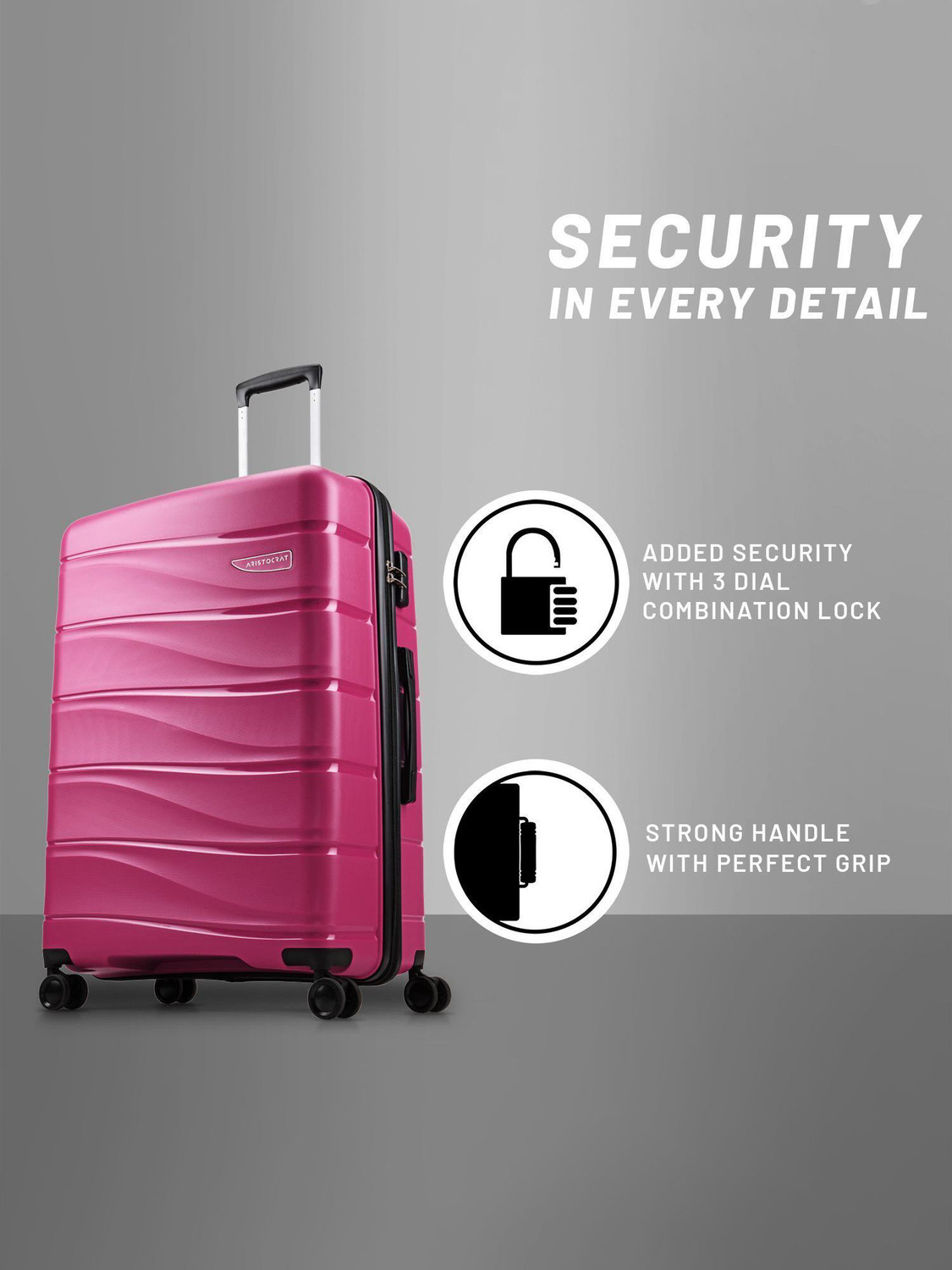 Image of ARISTOCRAT Hard Body Set of 3 Luggage 8 Wheels - Olympus 3 (Small 55cm | Medium 66cm | Large 77cm) - Trolley Bag - Pink