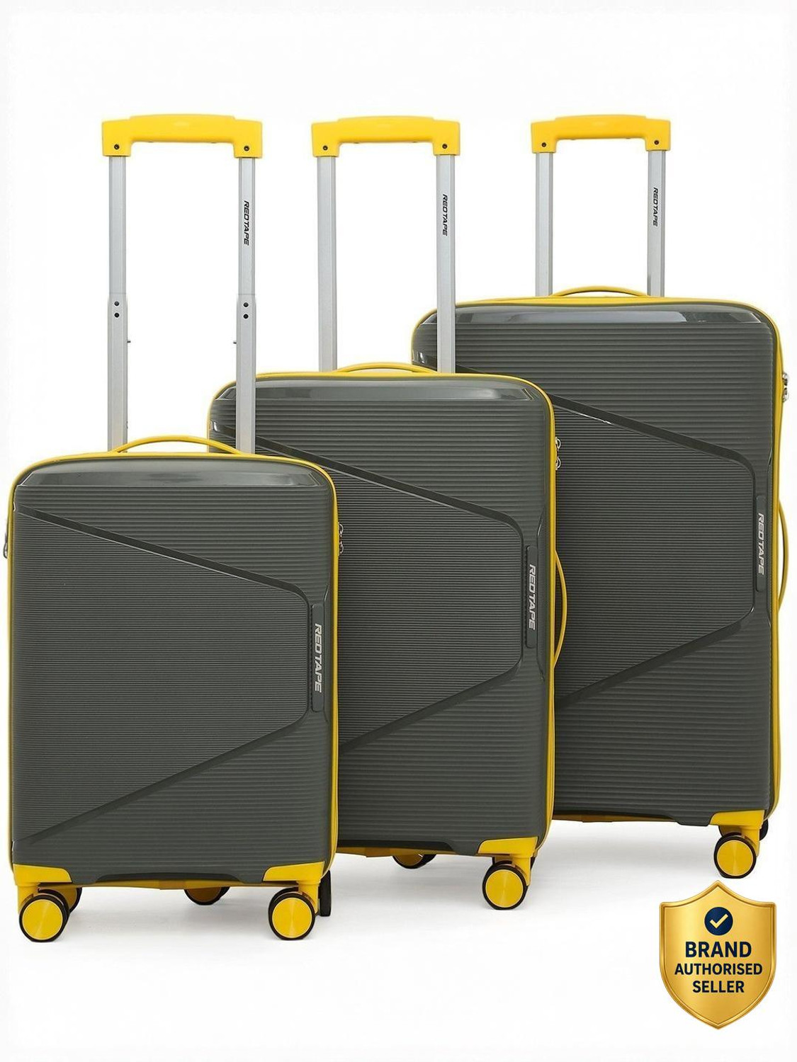 Image of Red Tape Unisex PP Trolley Bag With Mobile Holder (Large 75cm + Medium 64cm + Small 54cm) Cabin & Check-in Set 8 Wheels - 28 inch