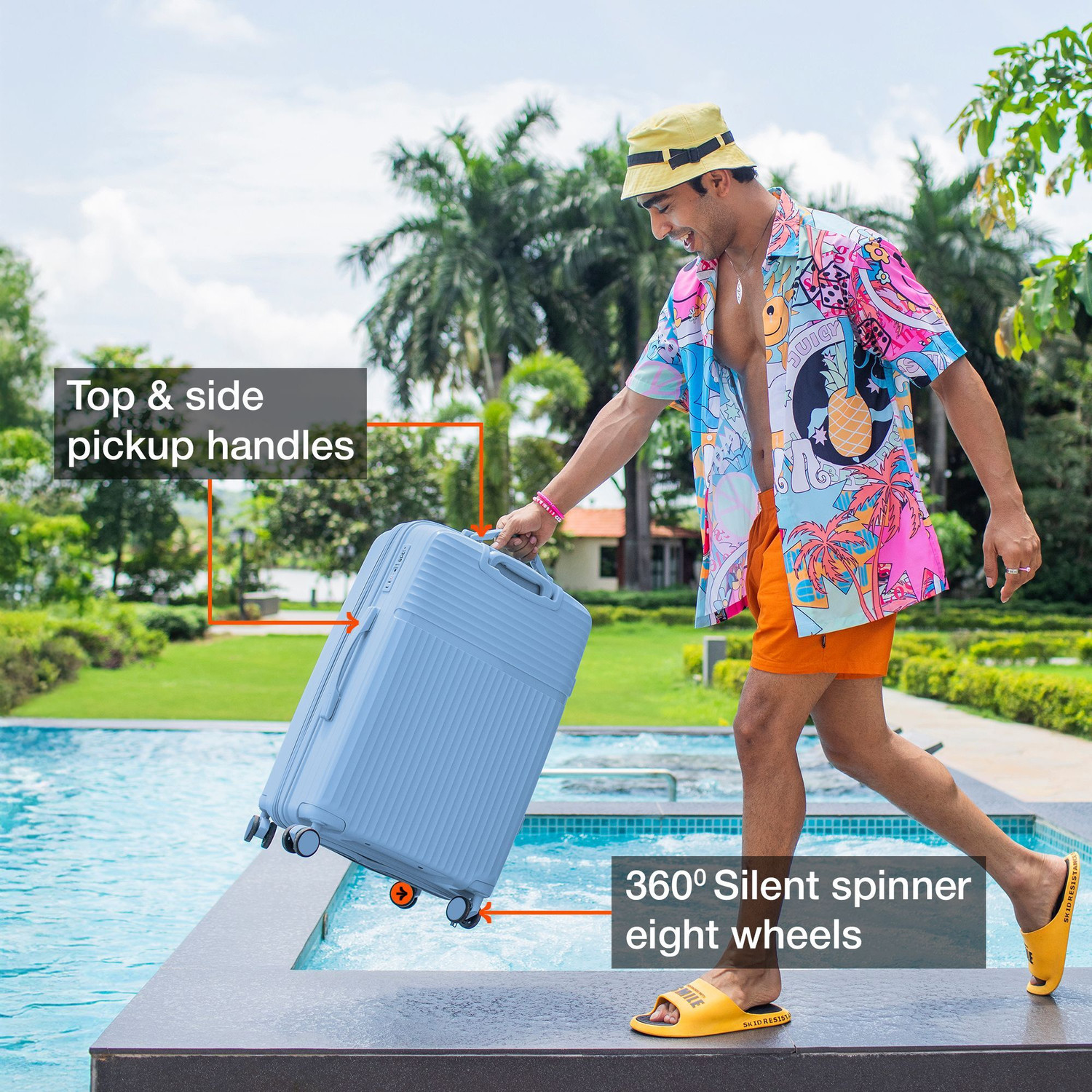 Image of NASHER MILES Krabi Expander Hardside Polypropylene Check-in Steel Blue 65cm Trolley Bag Expandable Check-in Suitcase 8 Wheels - 24 inch