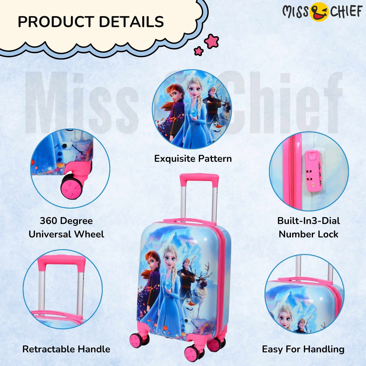 Image of Miss & Chief ABS Hard Shell Cartoon Print Kids Travel Trolley Bag With 360 spinner wheels Check-in Suitcase 4 Wheels - 24 inch