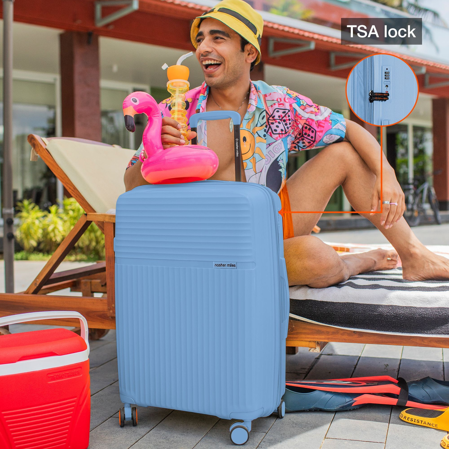 Image of NASHER MILES Krabi Expander Hardside Polypropylene Check-in Steel Blue 65cm Trolley Bag Expandable Check-in Suitcase 8 Wheels - 24 inch