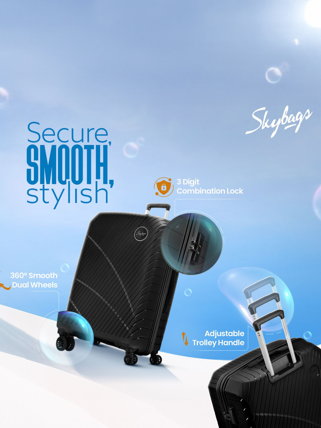 Image of SKYBAGS Streax Set of 3 Trolley Bag 55, 66 & 76cm | Hard Luggage | Combination Lock Cabin & Check-in Set 8 Wheels - 30 inch