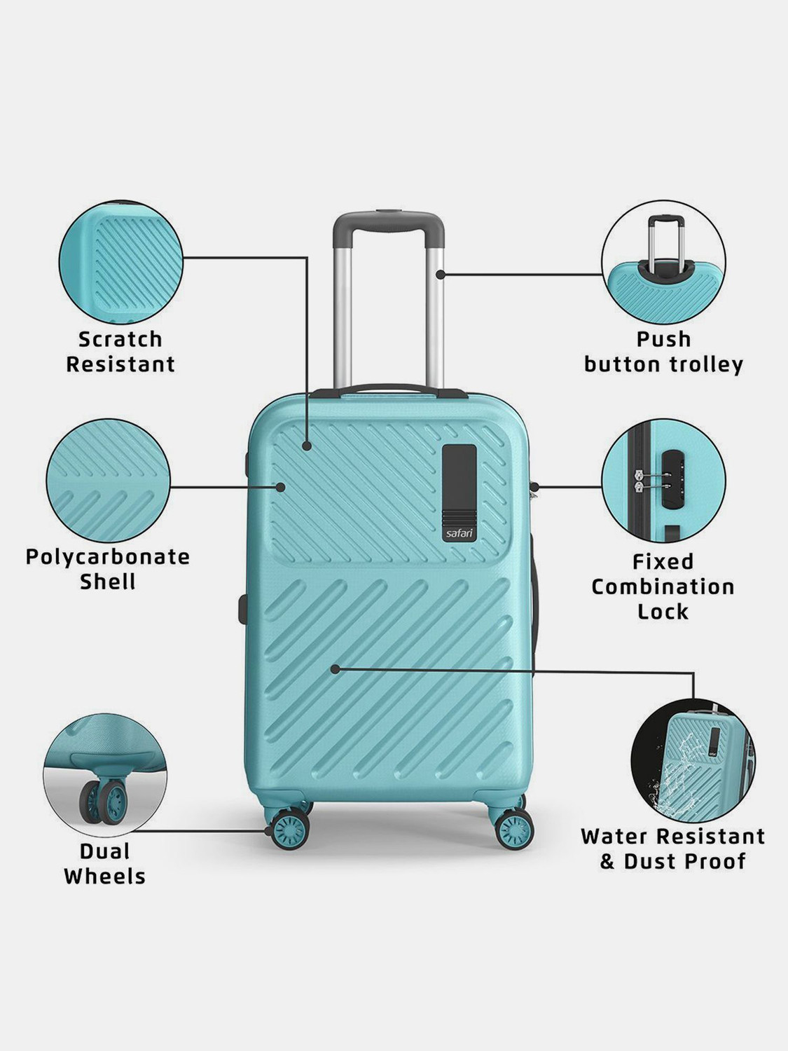 Image of SAFARI Medium Check-in Suitcase (66 cm) 8 Wheels - ZODIAC 66 - Teal