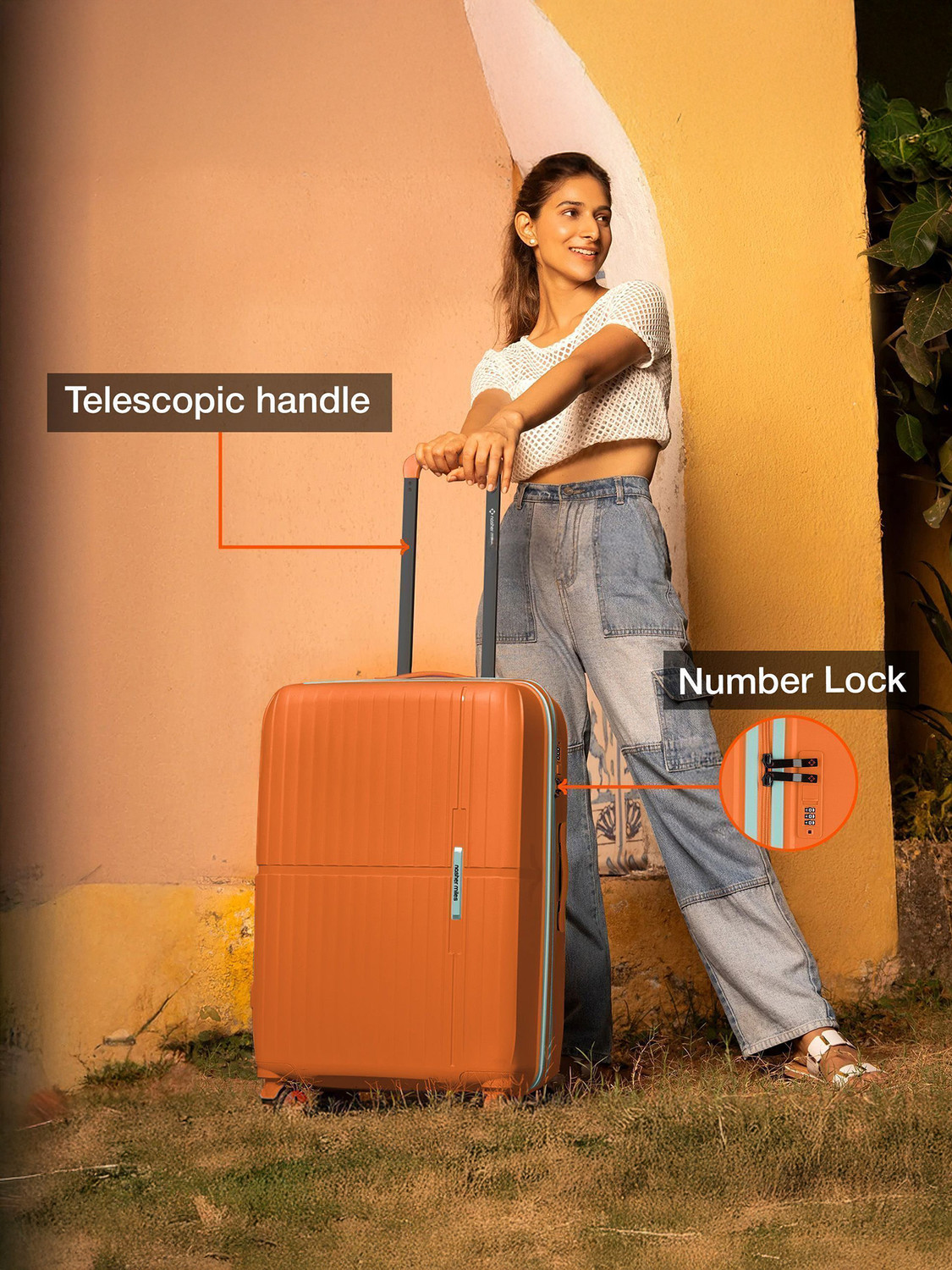 Image of NASHER MILES Springfield HardSide Polypropylene 3 Orange Trolley Bag(55,65&75cm) Cabin & Check-in Set 8 Wheels - 28 inch