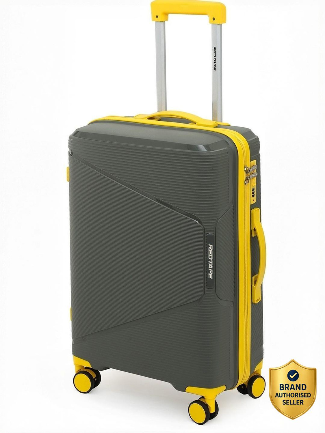 Image of Red Tape Unisex 60L Polypropylene Hard Trolley Bag With Mobile Holder Check-in Suitcase 8 Wheels - 24 inch