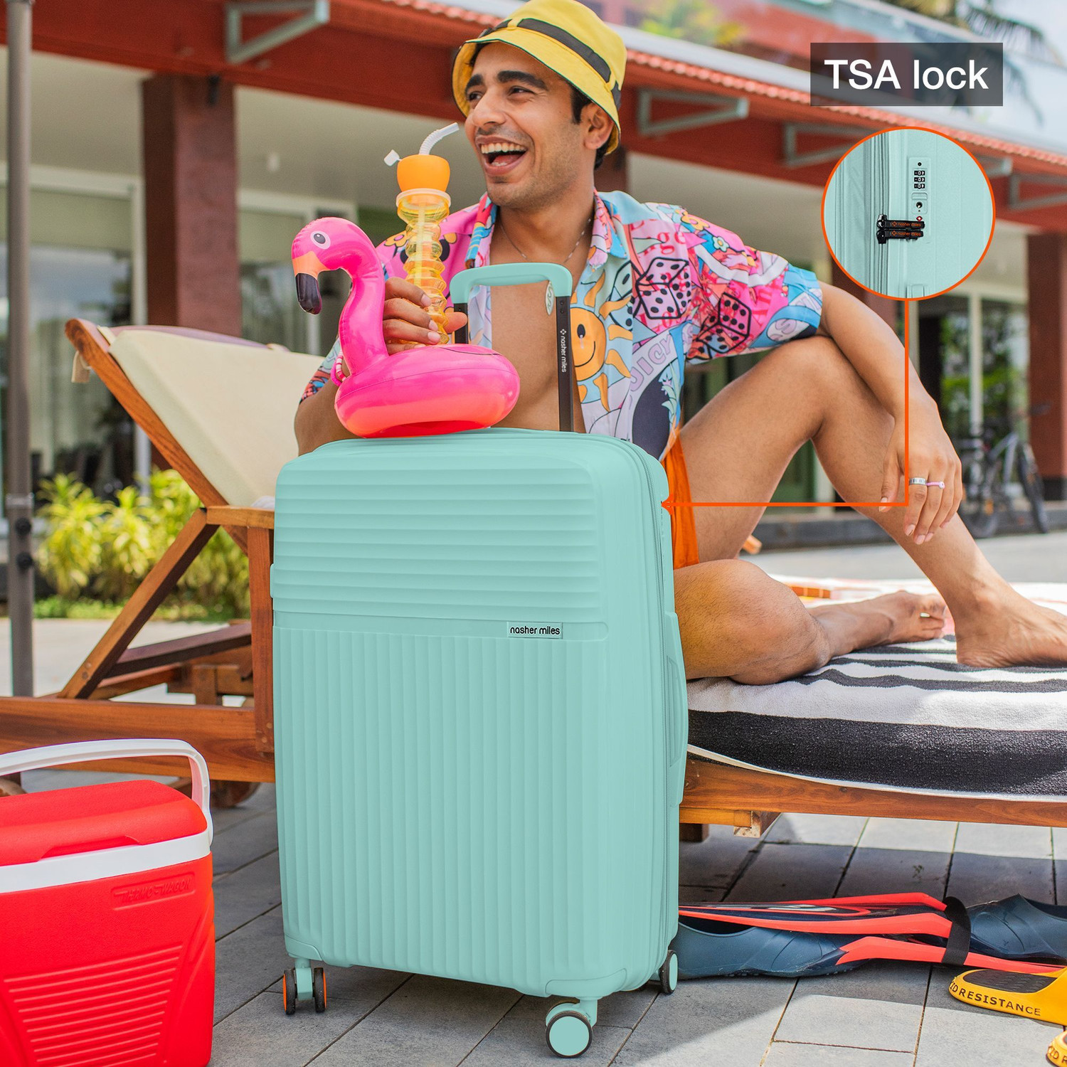 Image of NASHER MILES Krabi Expander Hardside Polypropylene Check-in Cool Mint 65cm Trolley Bag Expandable Check-in Suitcase 8 Wheels - 24 inch