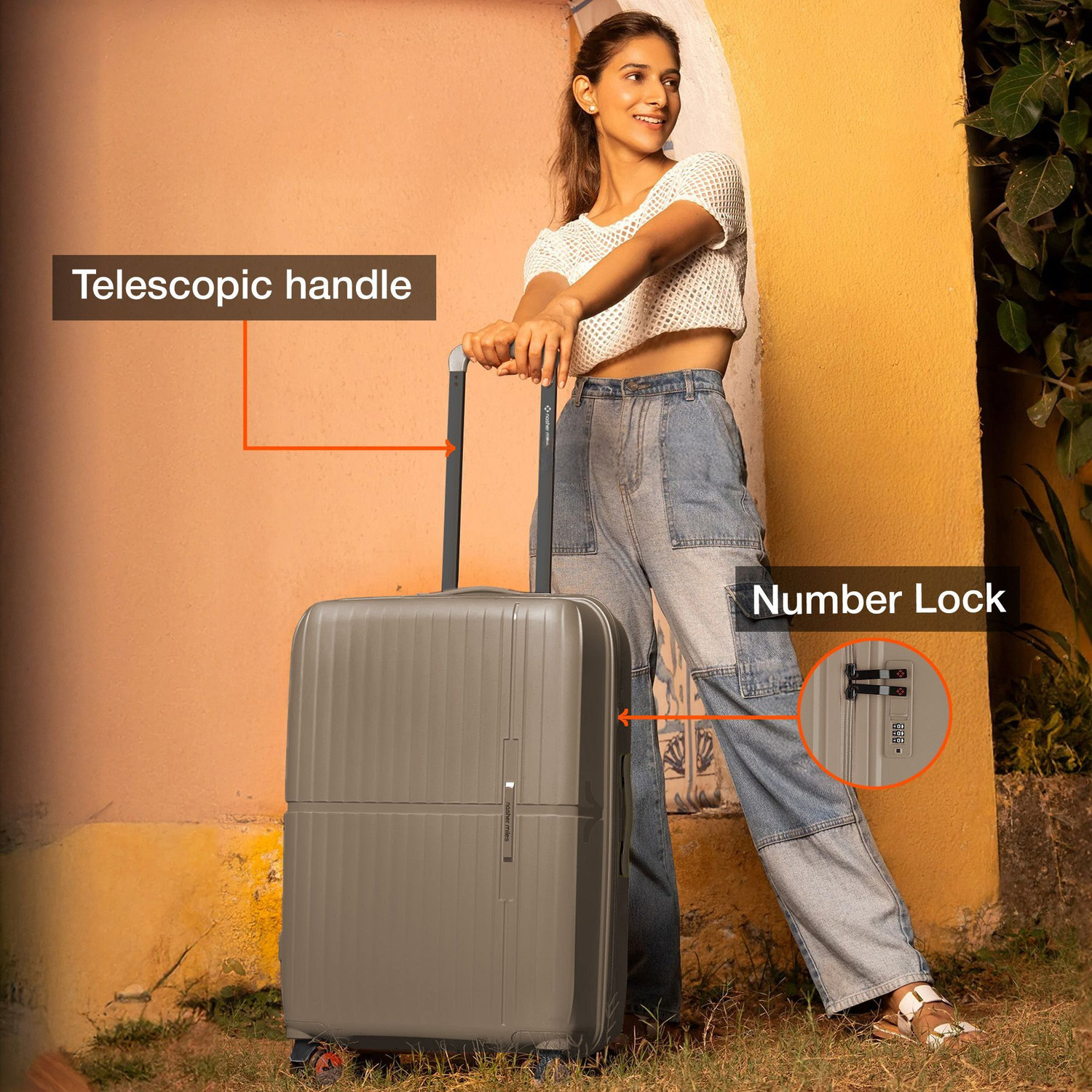 Image of NASHER MILES Springfield Hard-Sided Polypropylene Luggage Champagne 75cm Trolley Bag Check-in Suitcase 8 Wheels - 28 inch