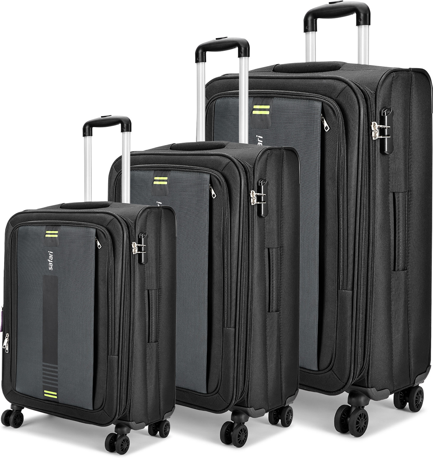 Image of SAFARI GAMMA NEO 55 /65 /75 4W BLACK Expandable Cabin & Check-in Set 8 Wheels - 30 Inches