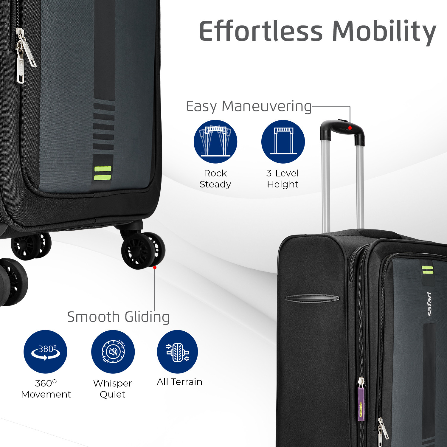 Image of SAFARI GAMMA NEO 65 4W BLACK Expandable Check-in Suitcase 4 Wheels - 26 Inches