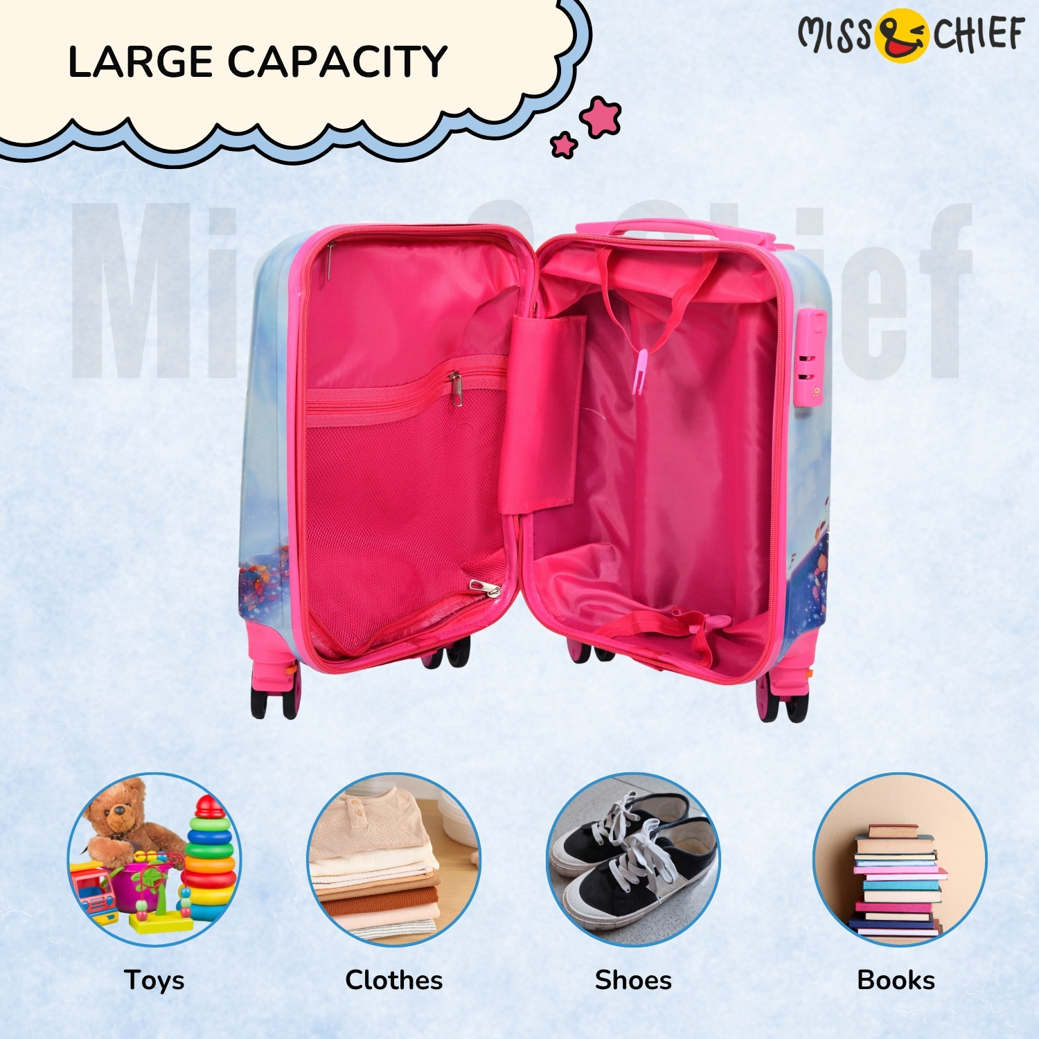 Image of Miss & Chief ABS Hard Shell Cartoon Print Kids Travel Trolley Bag With 360 spinner wheels Check-in Suitcase 4 Wheels - 24 inch