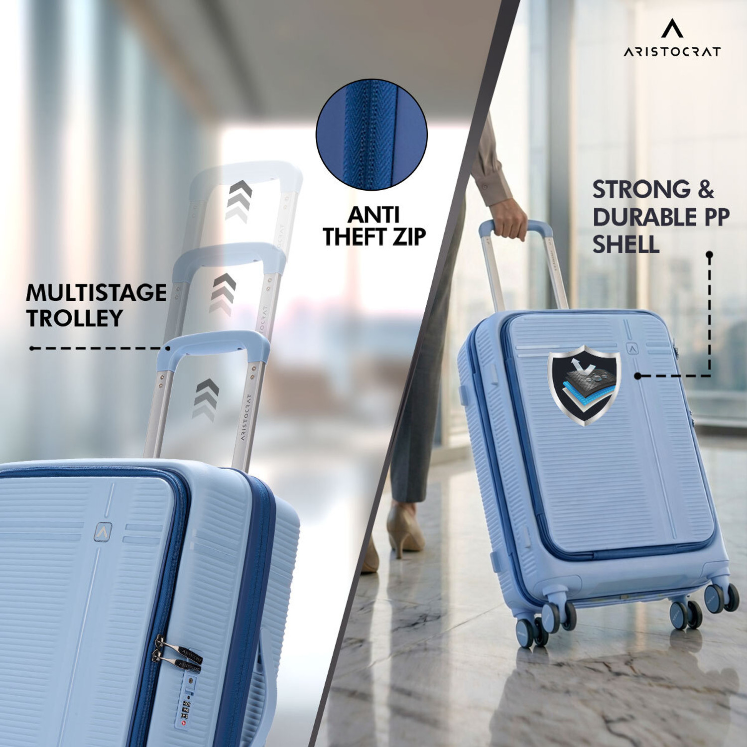 Image of ARISTOCRAT Solana Set of 3 Trolley Bag | Hard Luggage with Laptop Compartment & TSA Lock Cabin & Check-in Set 8 Wheels - 30 inch