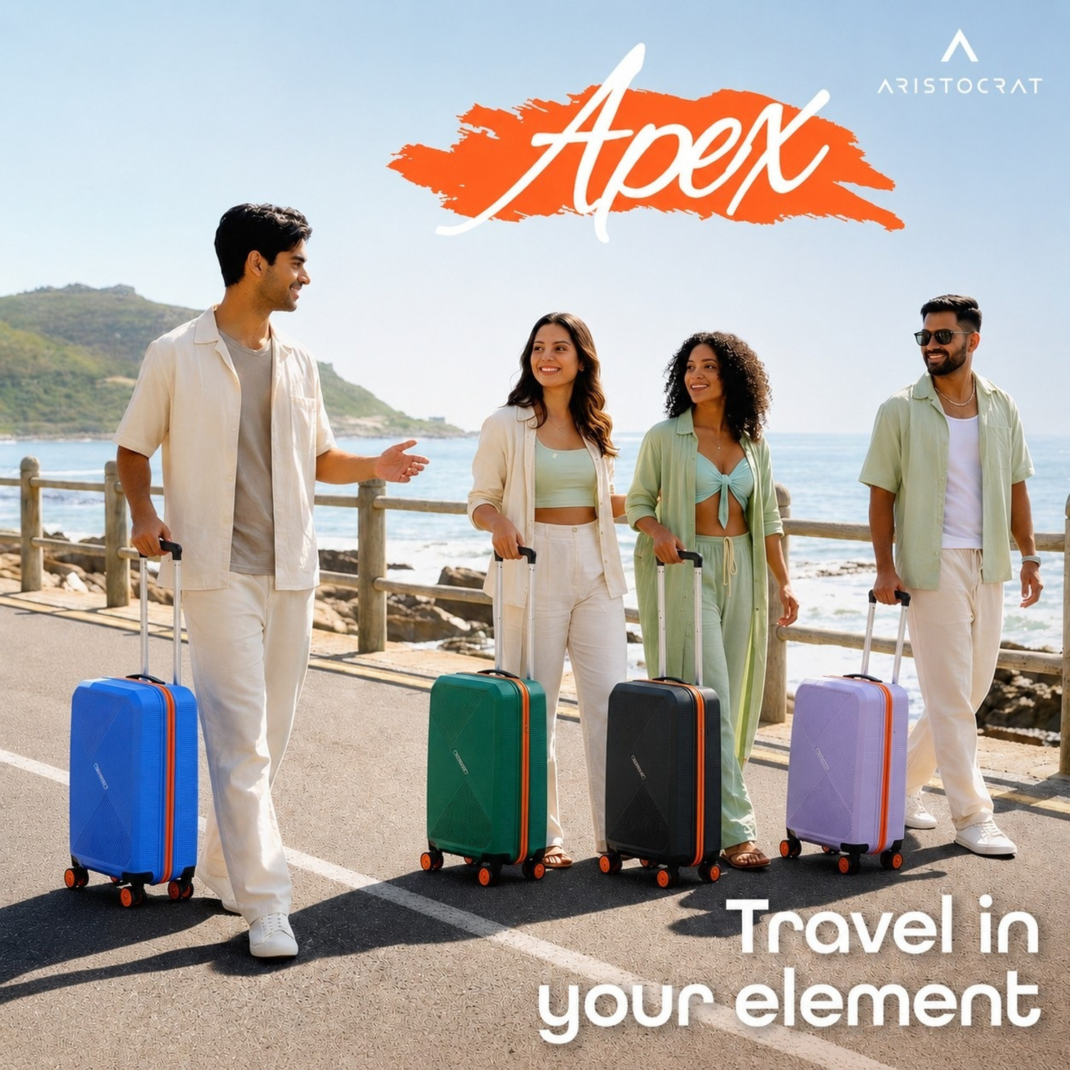Image of ARISTOCRAT Apex Hard Side Polypropylene Luggage | Trolley Bag with Combination Lock Cabin & Check-in Set 8 Wheels - 27 Inch