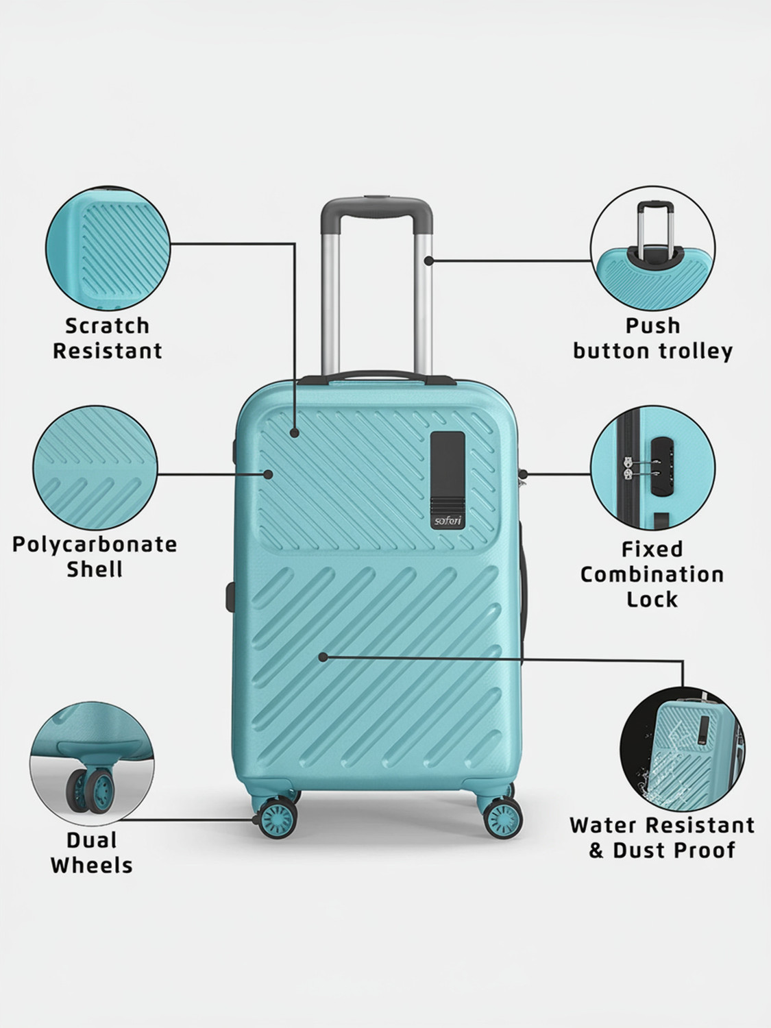 Image of SAFARI Hard Body Set of 3 Luggage 8 Wheels - ZODIAC of 3 (Small 56cm | Medium 66cm | Large 76cm) 4W - Teal