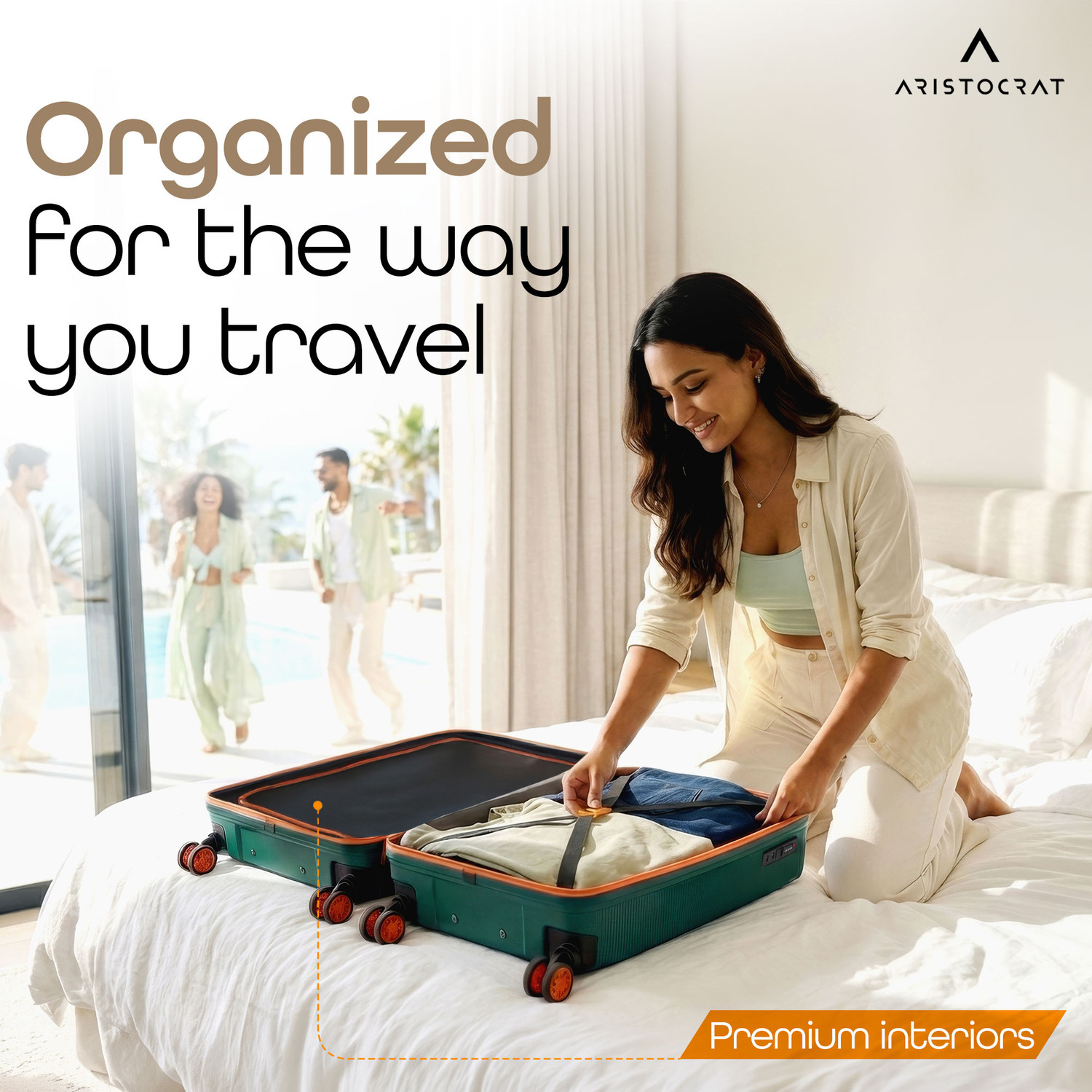 Image of ARISTOCRAT Apex Hard Side Polypropylene Luggage | Trolley Bag with Combination Lock Cabin Suitcase 8 Wheels - 22 Inch