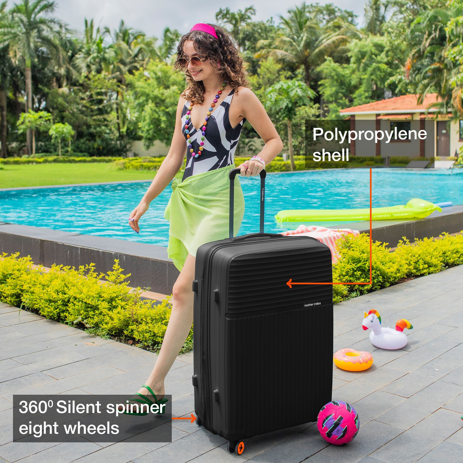 Image of NASHER MILES Krabi Expander Hardside Polypropylene Black TrolleyBags (65&75cm) Expandable Check-in Suitcase 8 Wheels - 28 inch