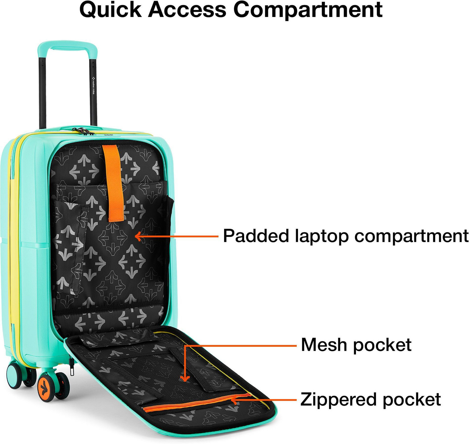 Image of NASHER MILES Springfield HardSide Polypropylene Cabin Laptop Compartment Trolley Bag Cabin Suitcase 8 Wheels - 20 inch