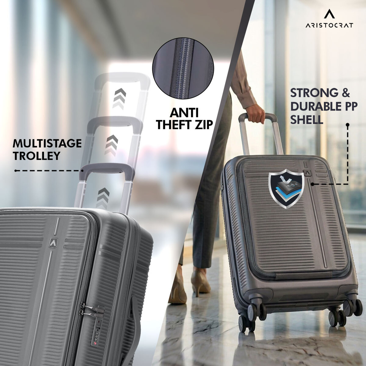 Image of ARISTOCRAT Solana Set of 3 Trolley Bag | Hard Luggage with Laptop Compartment & TSA Lock Cabin & Check-in Set 8 Wheels - 30 inch