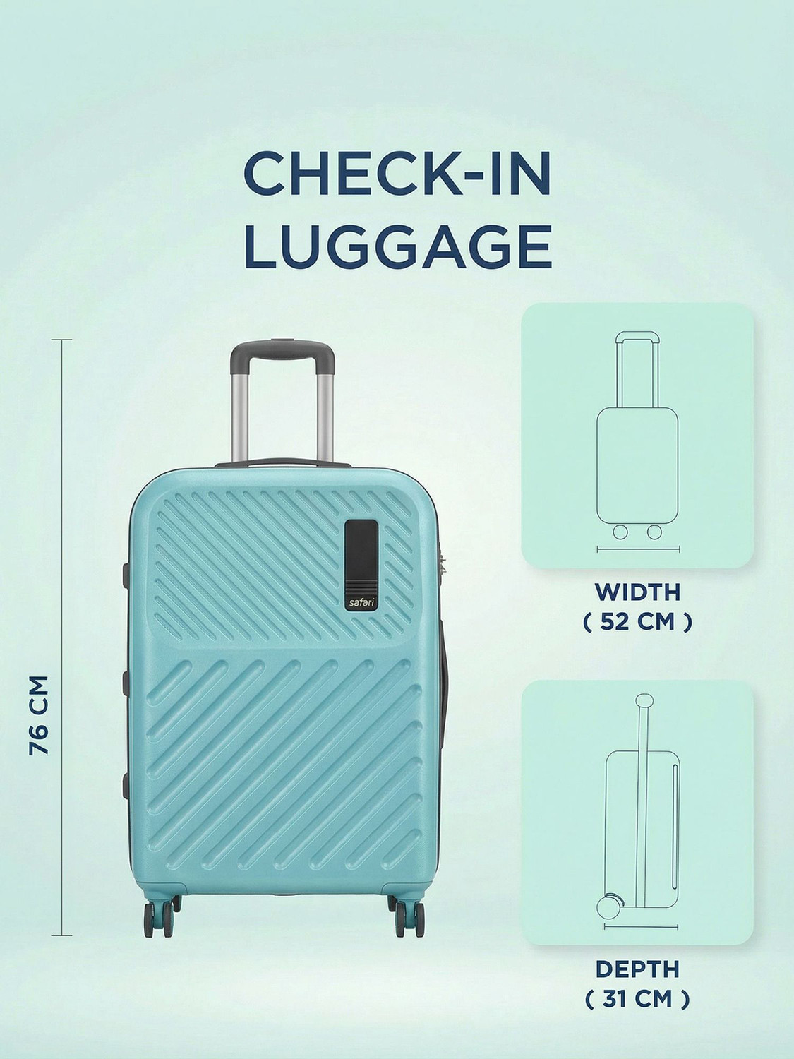 Image of SAFARI Hard Body Set of 3 Luggage 8 Wheels - ZODIAC of 3 (Small 56cm | Medium 66cm | Large 76cm) 4W - Teal