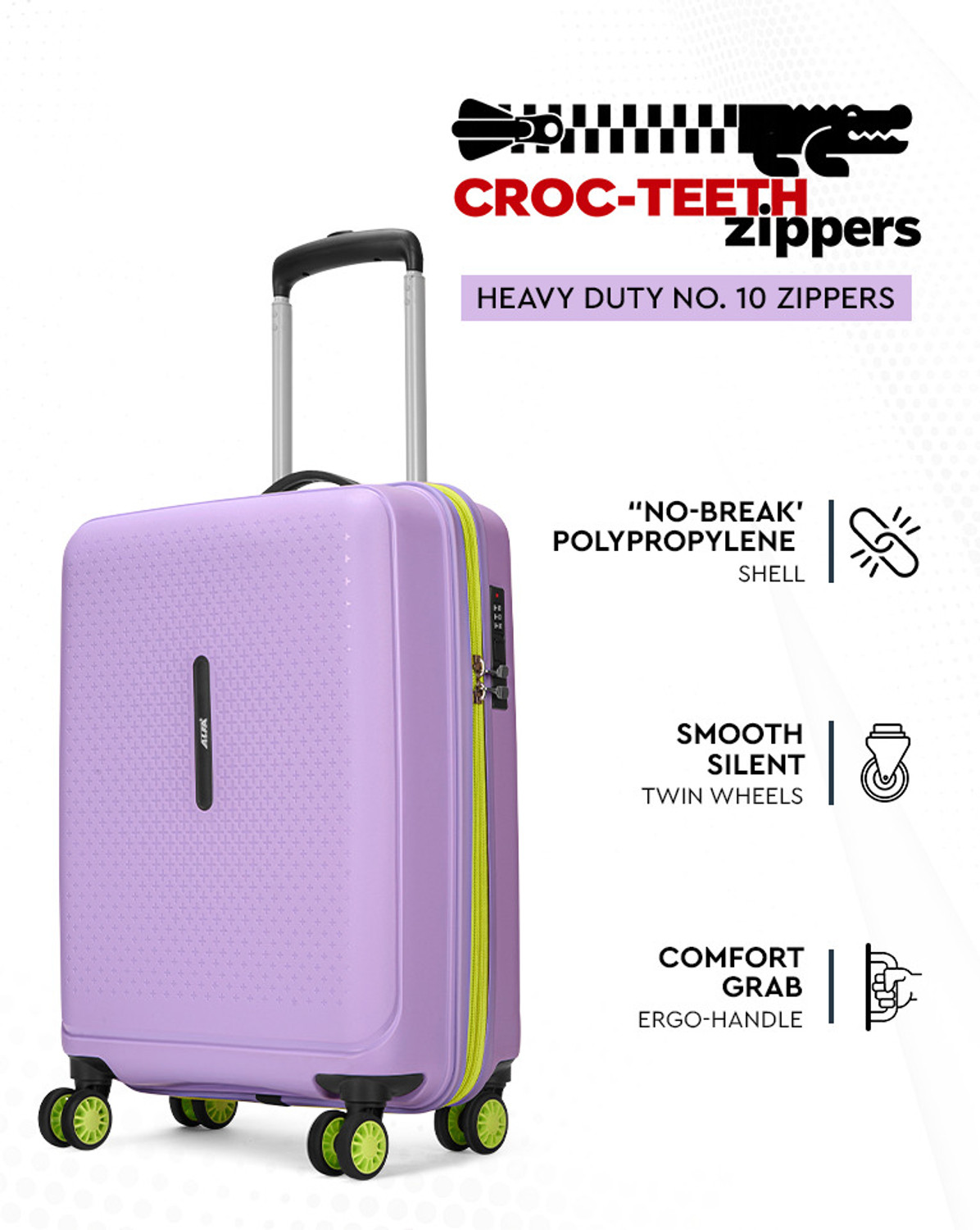 Image of ALFA Forge Tuff Cabin Trolley Bag | Small Hard Luggage with Combination Lock Cabin Suitcase 8 Wheels - 22 Inch
