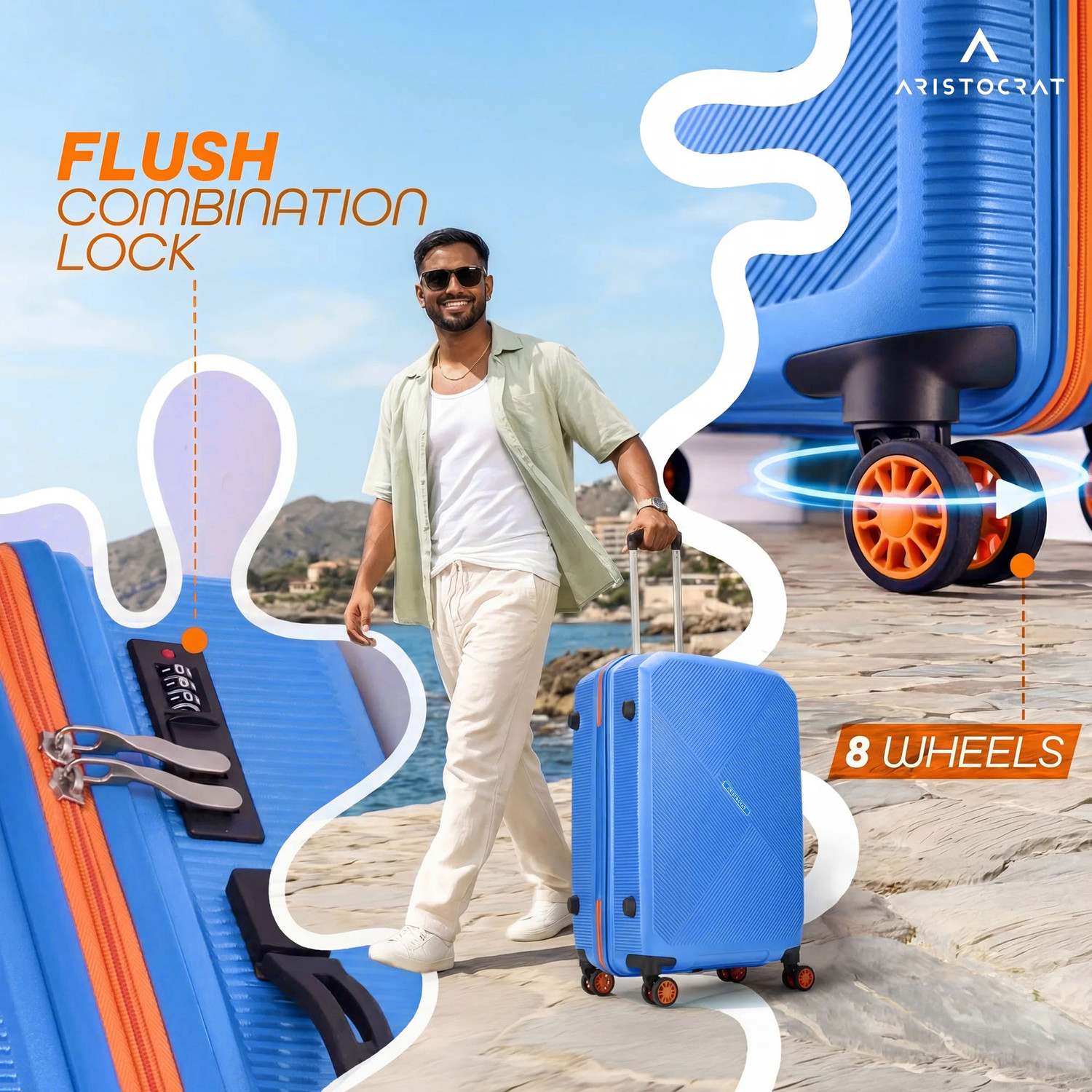 Image of ARISTOCRAT Apex Hard Side Polypropylene Luggage | Trolley Bag with Combination Lock Check-in Suitcase 8 Wheels - 31 Inch