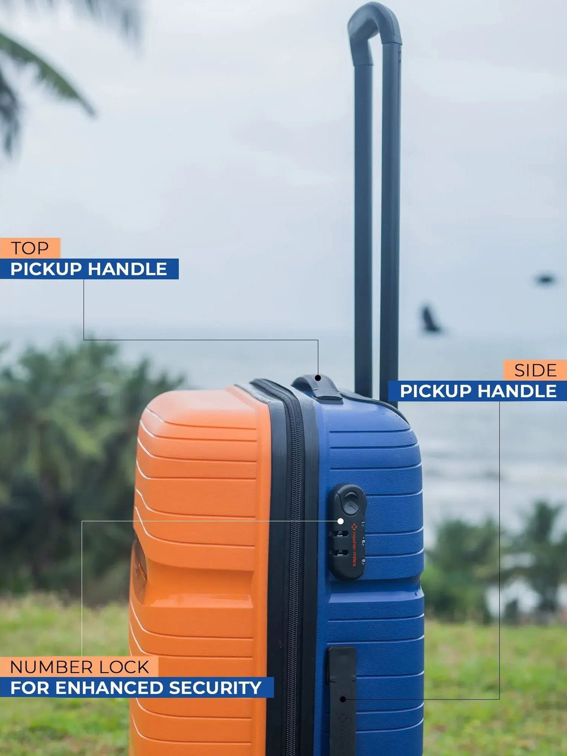 Image of NASHER MILES Nicobar Hard-Sided Dual Tone Luggage Set of 3 Orange and Blue (55, 65 & 75 cm) Cabin & Check-in Set 8 Wheels - 28 inch