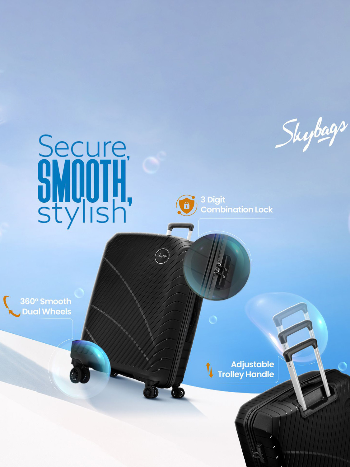 Image of SKYBAGS Streax Check-in Trolley Bag | Hard Luggage | Combination Lock with Sturdy Zipper Check-in Suitcase 8 Wheels - 30 inch