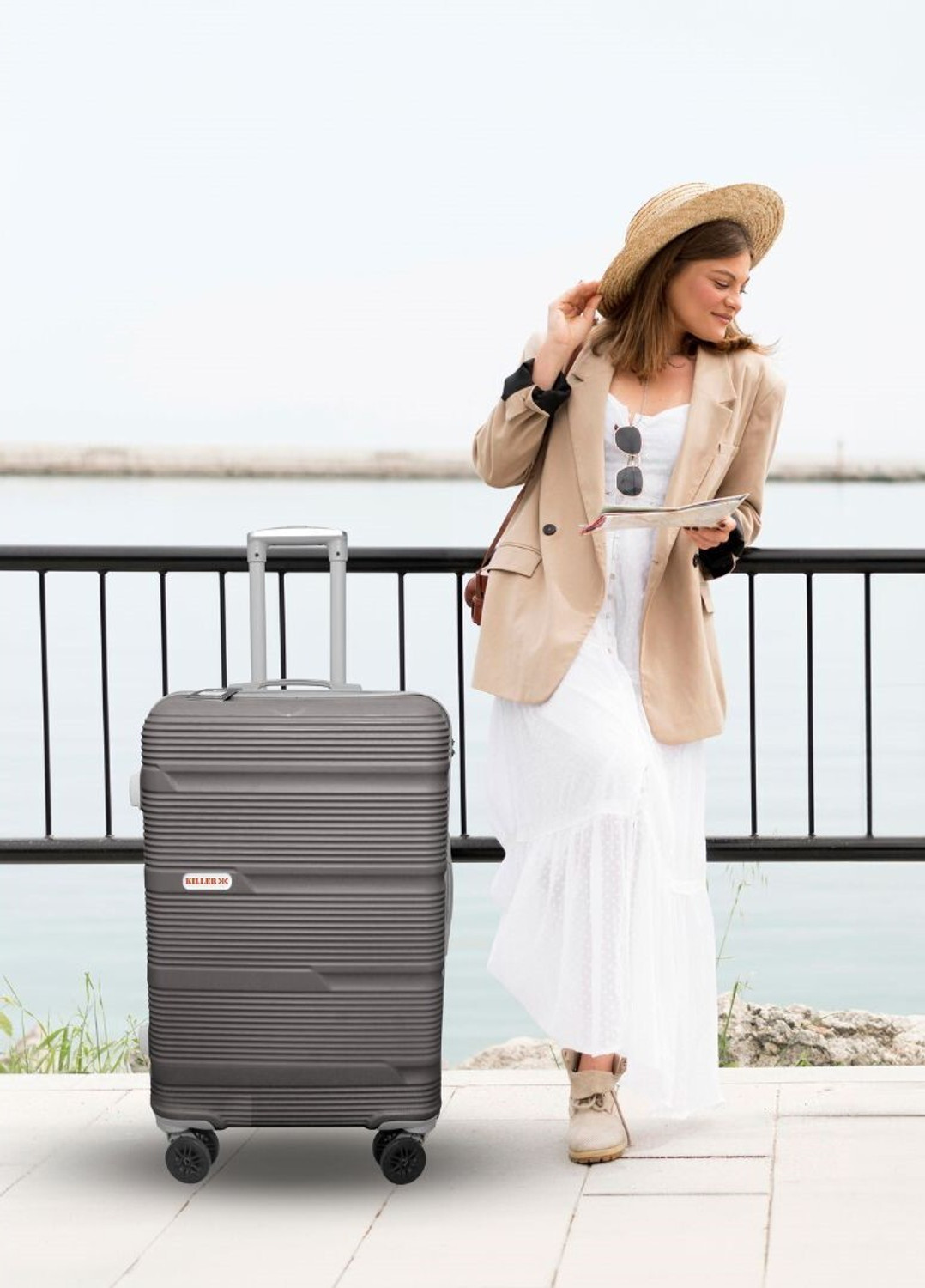 Image of KILLER KIILLER Hard Body Set of 3 Luggage TROLLEY BAG (28inch+24inch+20inch) - Grey Cabin & Check-in Set 8 Wheels - 30 inch