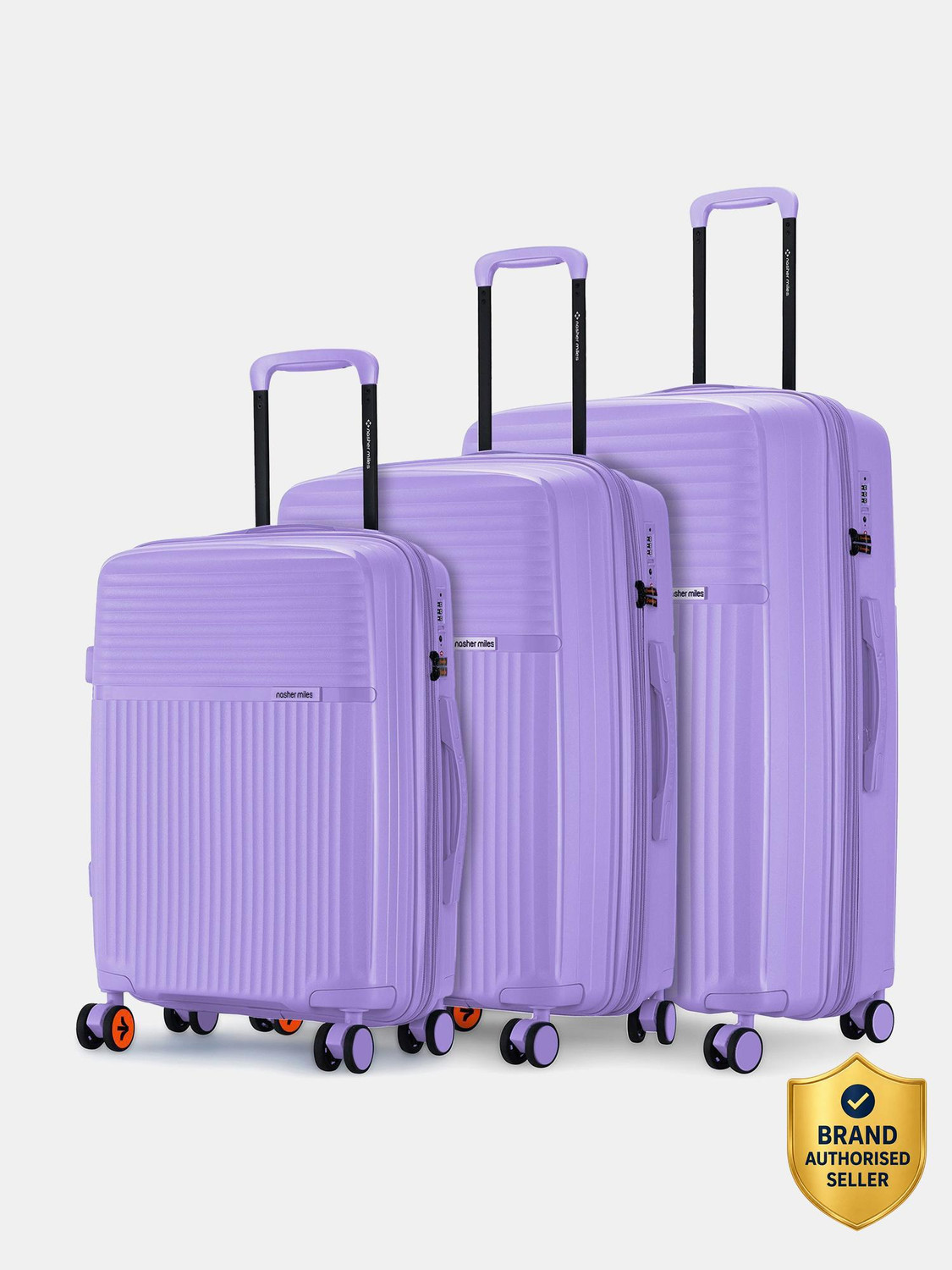 Image of NASHER MILES Krabi Expander Hardside Polypropylene Pastel Purple Trolley Bag (55,65&75cm) Expandable Cabin & Check-in Set 8 Wheels - 28 inch