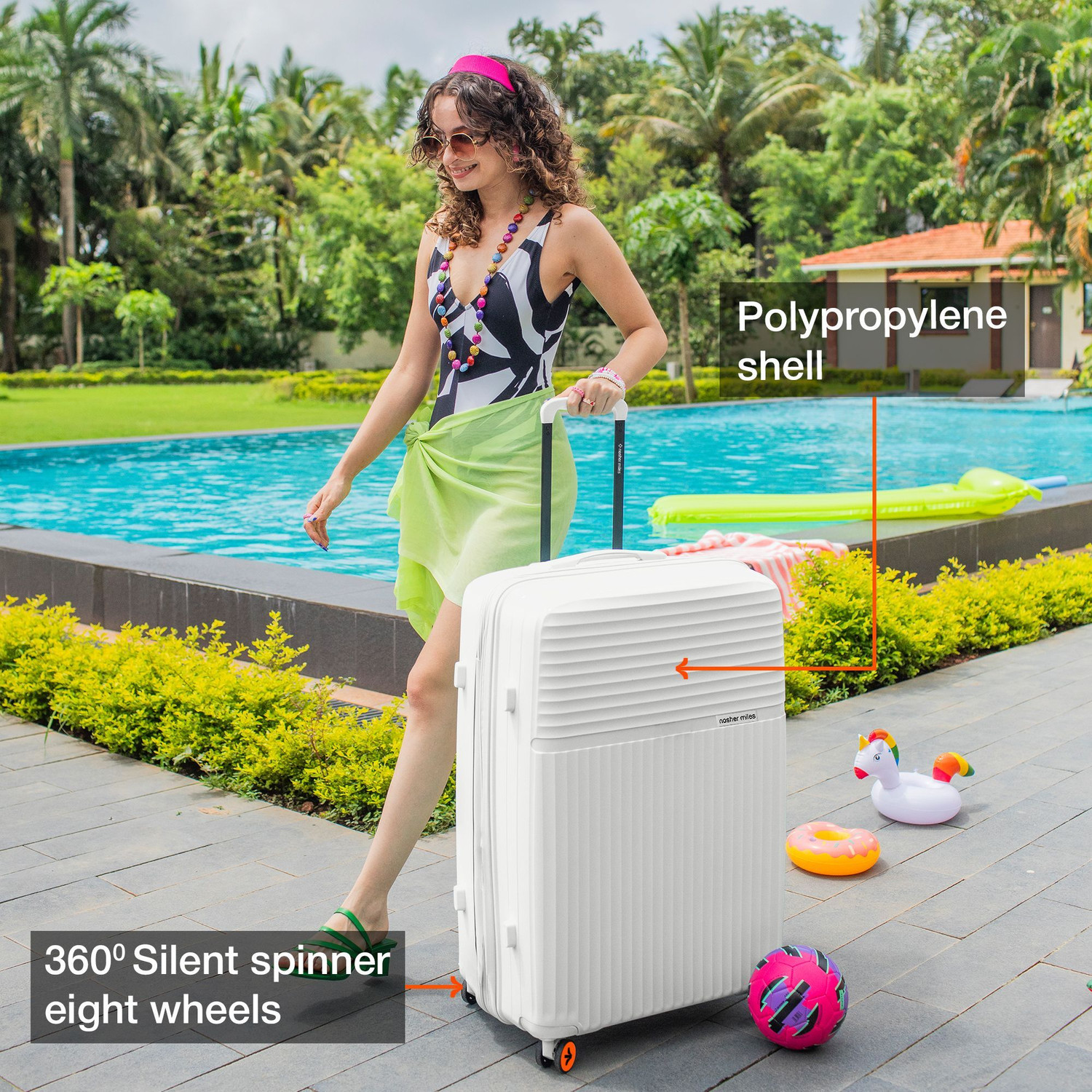Image of NASHER MILES Krabi Expander Hardside Polypropylene Check-in White 75cm Trolley Bag Expandable Check-in Suitcase 8 Wheels - 28 inch