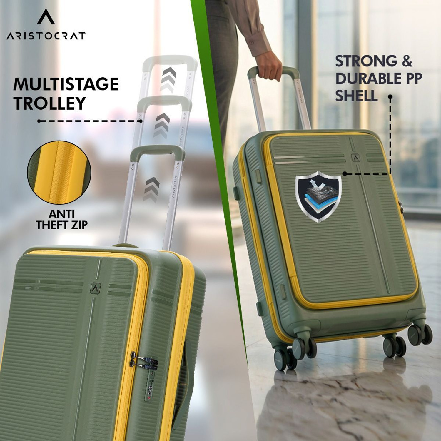Image of ARISTOCRAT Solana Check-in Trolley Bag | Front Opening Hard Luggage with TSA Lock Check-in Suitcase 8 Wheels - 26 inch
