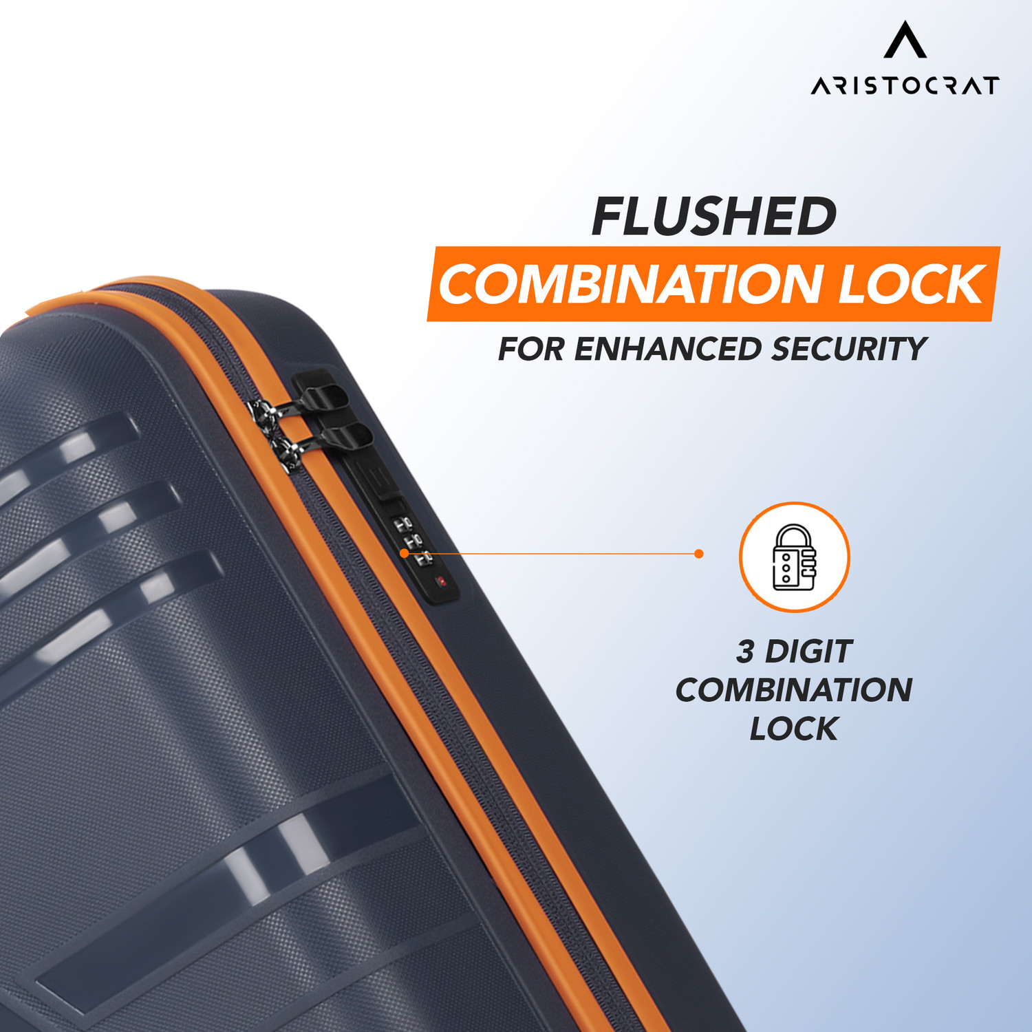 Image of ARISTOCRAT Airstop Max Hard Side Luggage | Trolley Bag With Flushed Combination Lock Cabin Suitcase 4 Wheels - 21 Inch