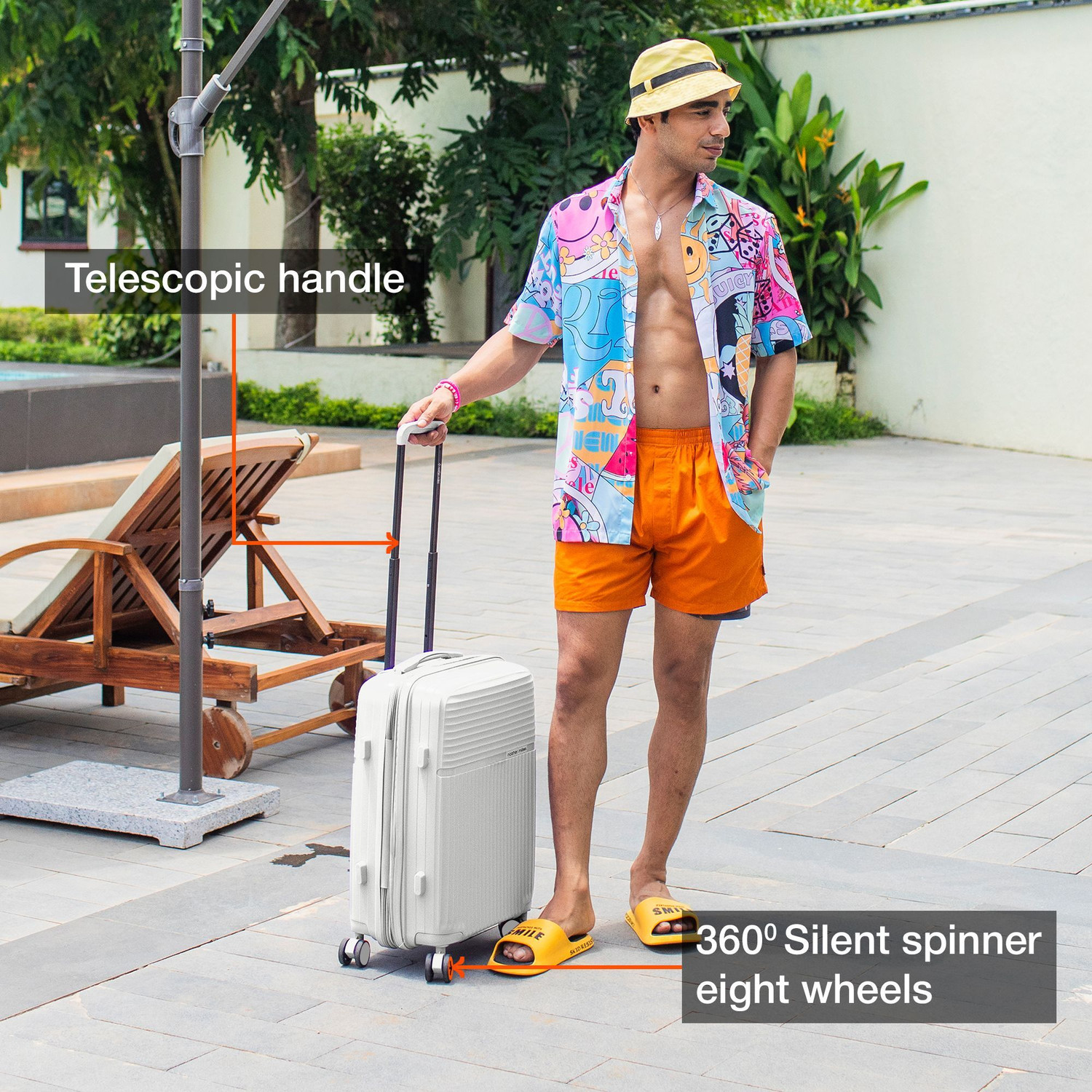 Image of NASHER MILES Expander Hardside Polypropylene Cabin White 55cm Trolley Bag Expandable Cabin Suitcase 8 Wheels - 20 inch