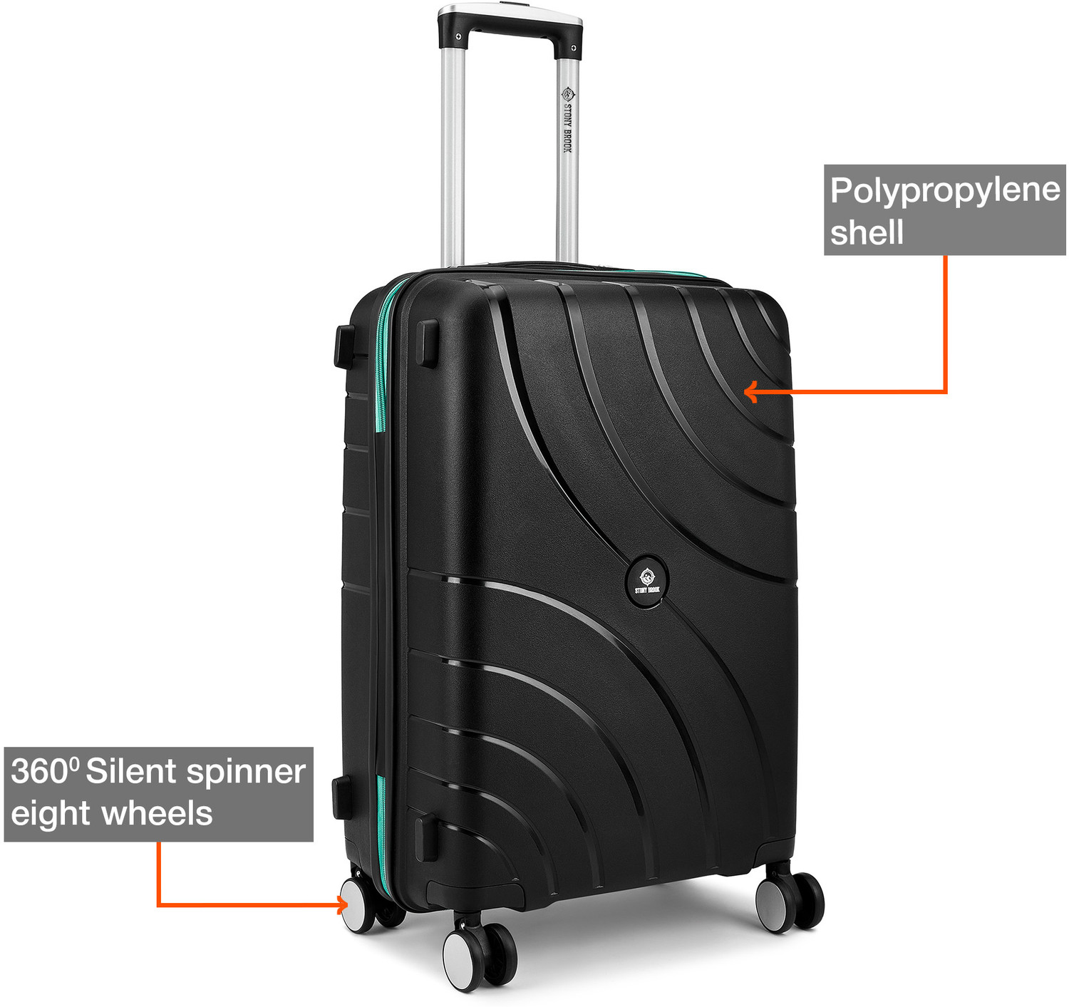 Image of Stony Brook by Nasher Miles Cascade Hard-Sided Polypropylene 65cm Spinner Trolley Bag for Travel Use Check-in Suitcase 8 Wheels - 24 inch