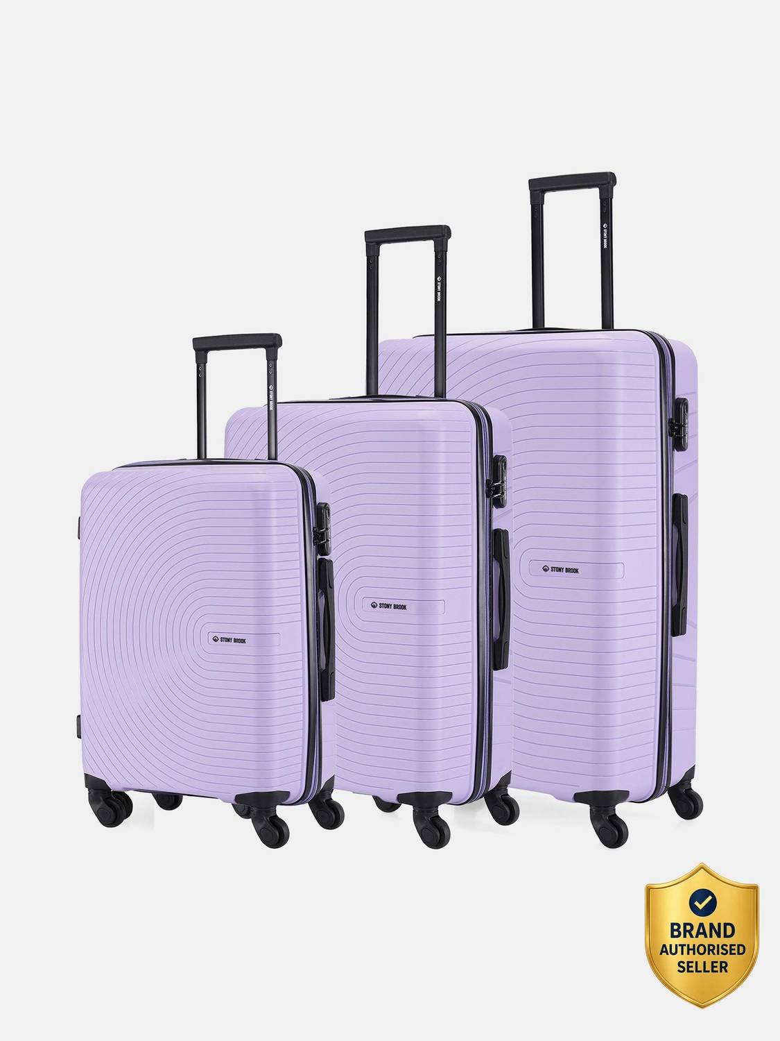 Stony Brook by Nasher Miles Crescent Hard-Sided Polypropylene Set of 3 Pastel Purple Trolley Bag(55,65&75cm) Cabin & Check-in Set 4 Wheels - 28 inch