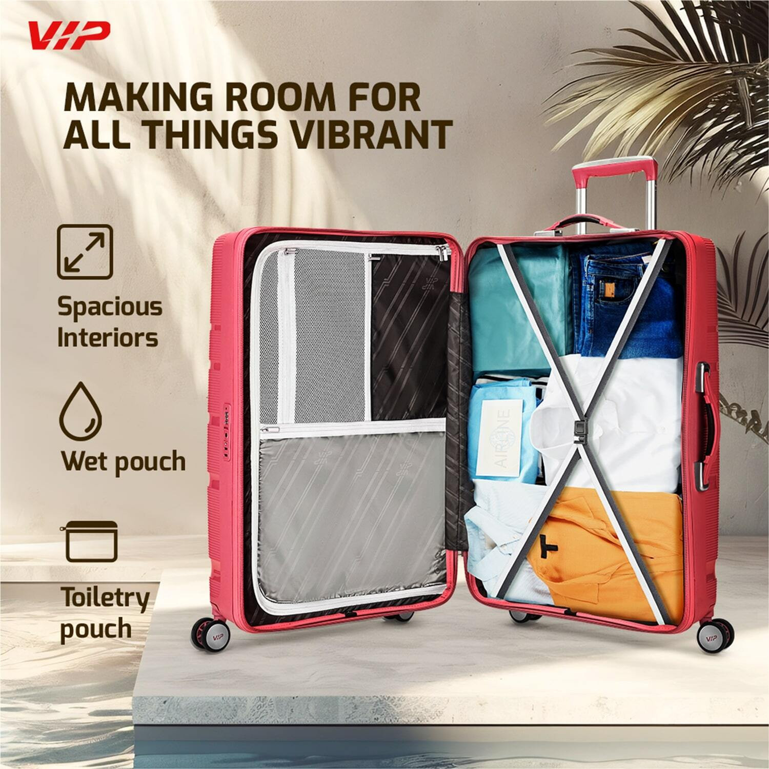 Image of VIP Lexus Check-in 360 - 76 cm Large 8 Wheels Trolley Bag | Hard Luggage (Coral) Check-in Suitcase 8 Wheels - 30 inch