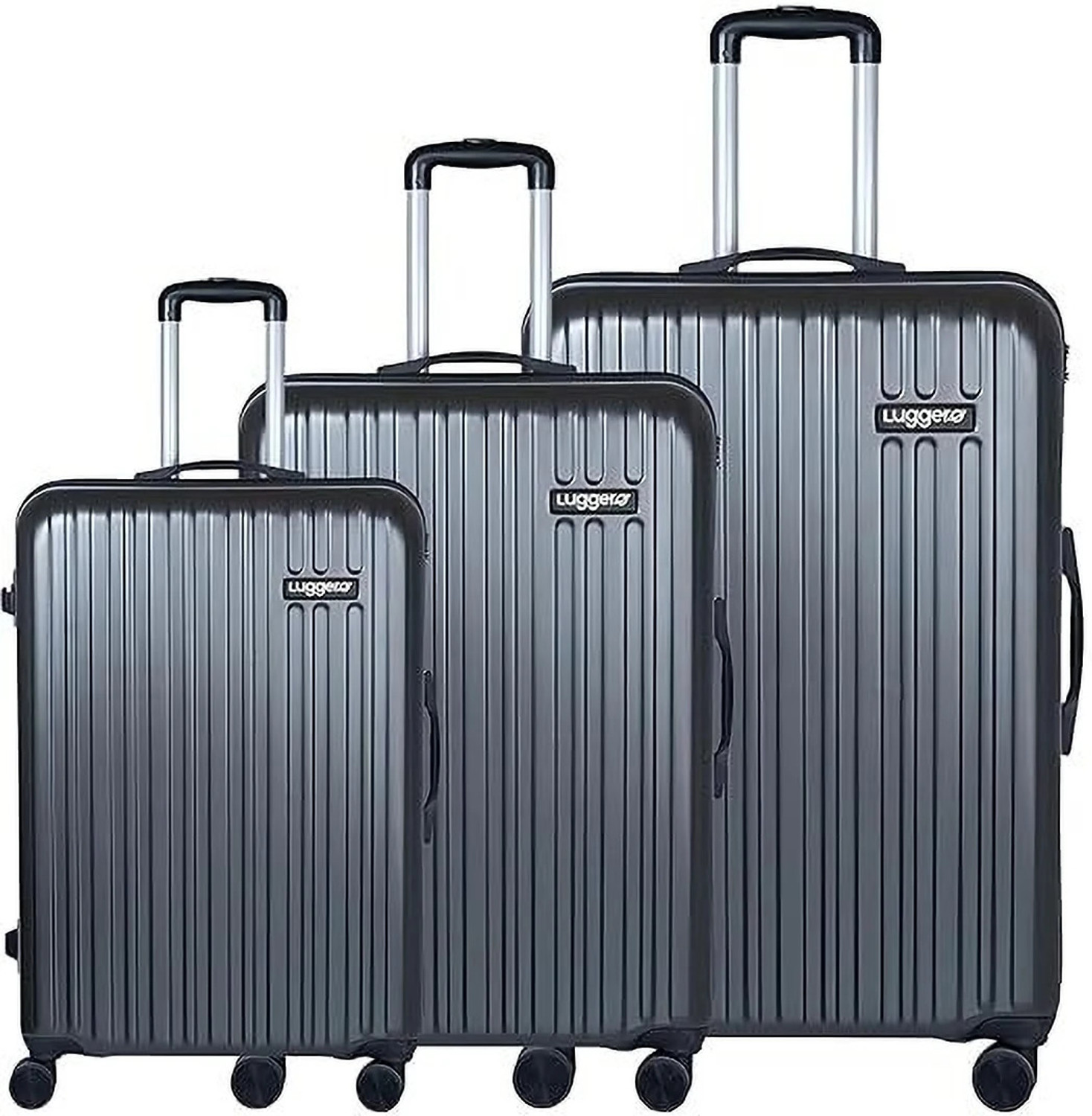 Image of Luggero CLASSIC Light-Weight & Durable Polycarbonate DARK GREY Hard Luggage Cabin & Check-in Set 8 Wheels - 28 inch