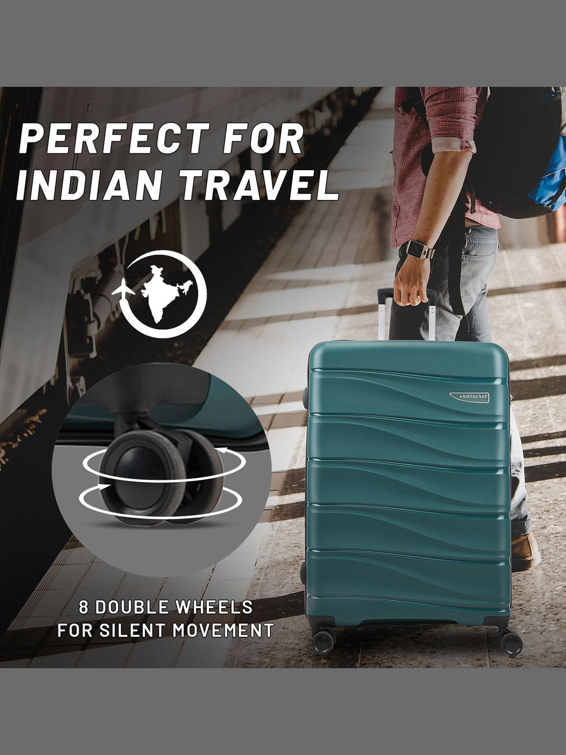 Image of ARISTOCRAT Olympus Set of 2 (Small 55cm | Medium 66cm) - Trolley Bag Cabin & Check-in Set 8 Wheels - 26 Inch