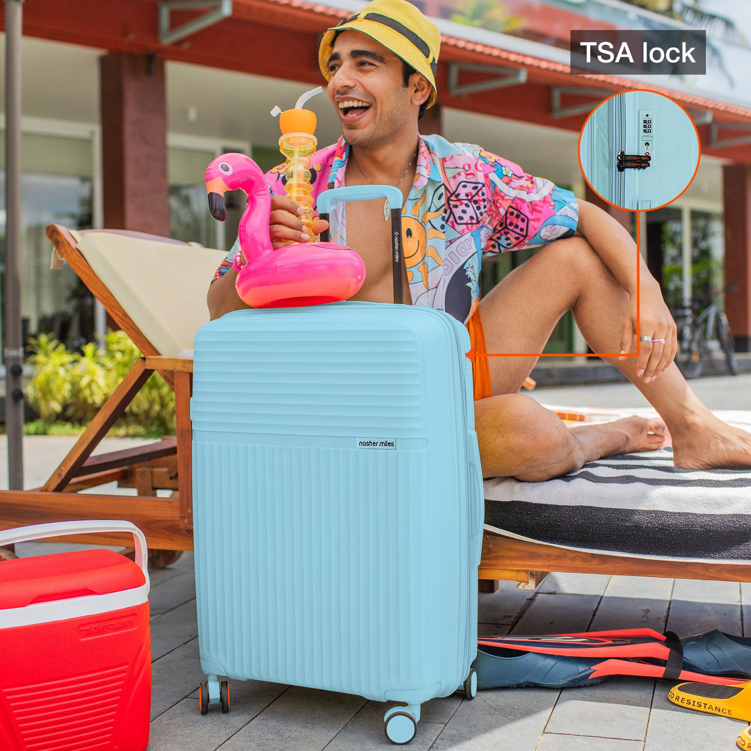Image of NASHER MILES Krabi Expander Hardside Polypropylene Check-in Light Blue 65cm Trolley Bag Expandable Check-in Suitcase 8 Wheels - 24 inch