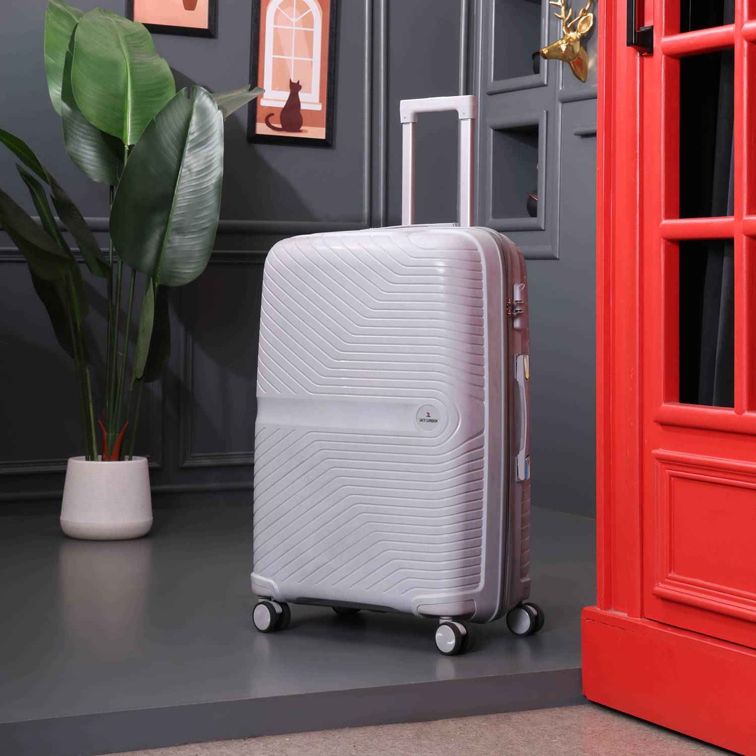 JACY LONDON Hard Sided PP 8 Wheel Spinners, Expandable Bag with Combi Lock Check-in Suitcase 8 Wheels - 30 inch