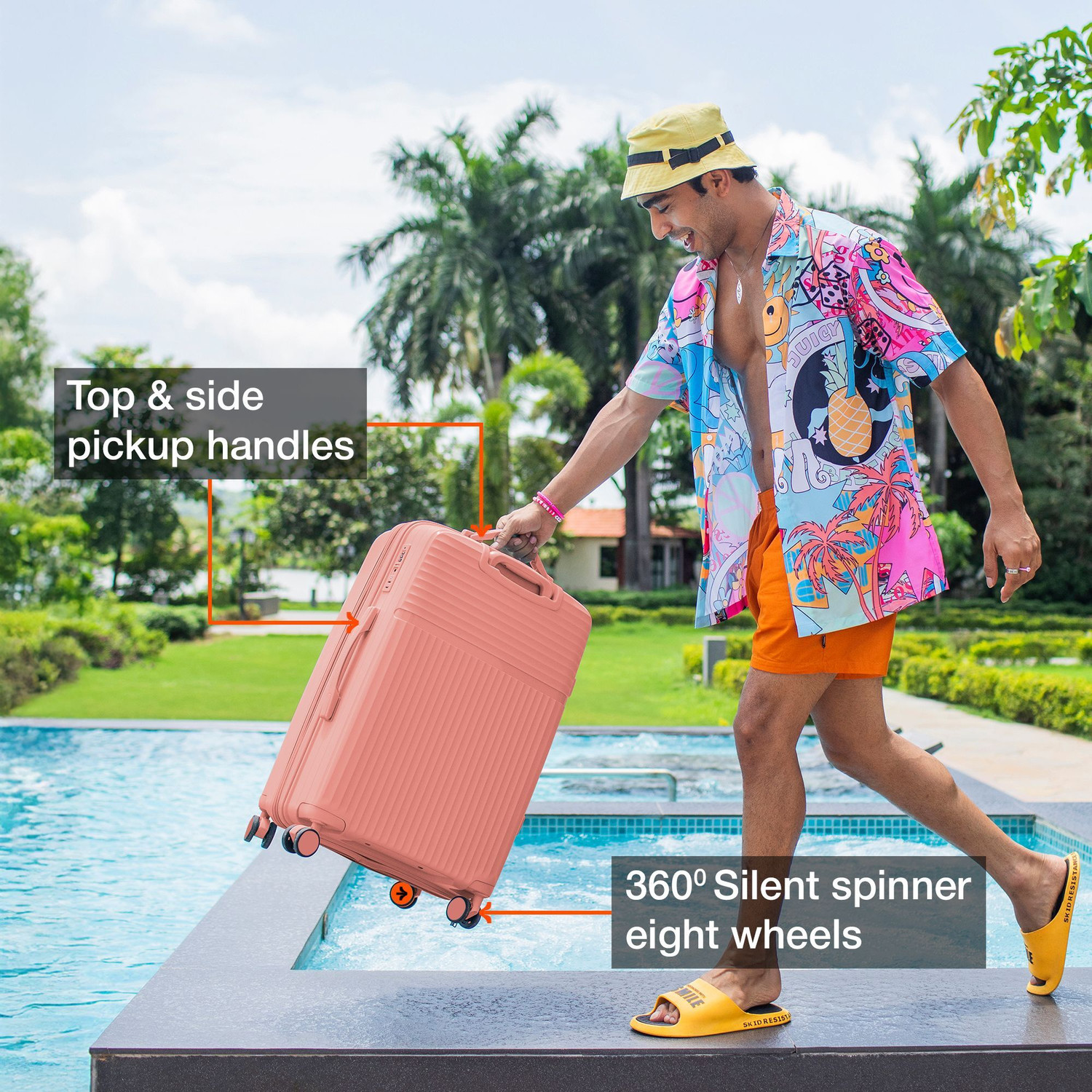Image of NASHER MILES Krabi Expander Hardside Polypropylene Peach Trolley Bags (55 & 65 cm) Expandable Cabin & Check-in Set 8 Wheels - 24 inch
