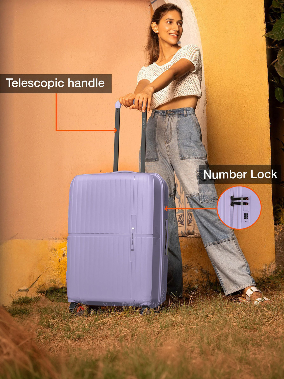 Image of NASHER MILES Springfield HardSide Polypropylene 3 Pastel Purple TrolleyBag(55,65&75cm) Cabin & Check-in Set 8 Wheels - 28 inch