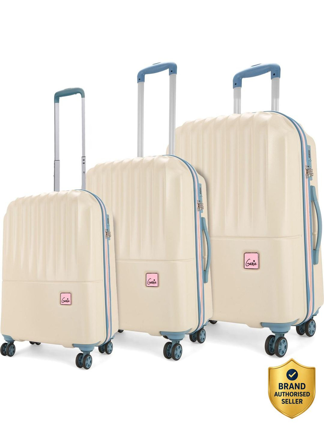 Image of Genie by Safari Nola Hard Luggage with Organized Interiors - Set of 3 - Cabin, M&L - Vanilla Cabin & Check-in Set 8 Wheels - 31 inch