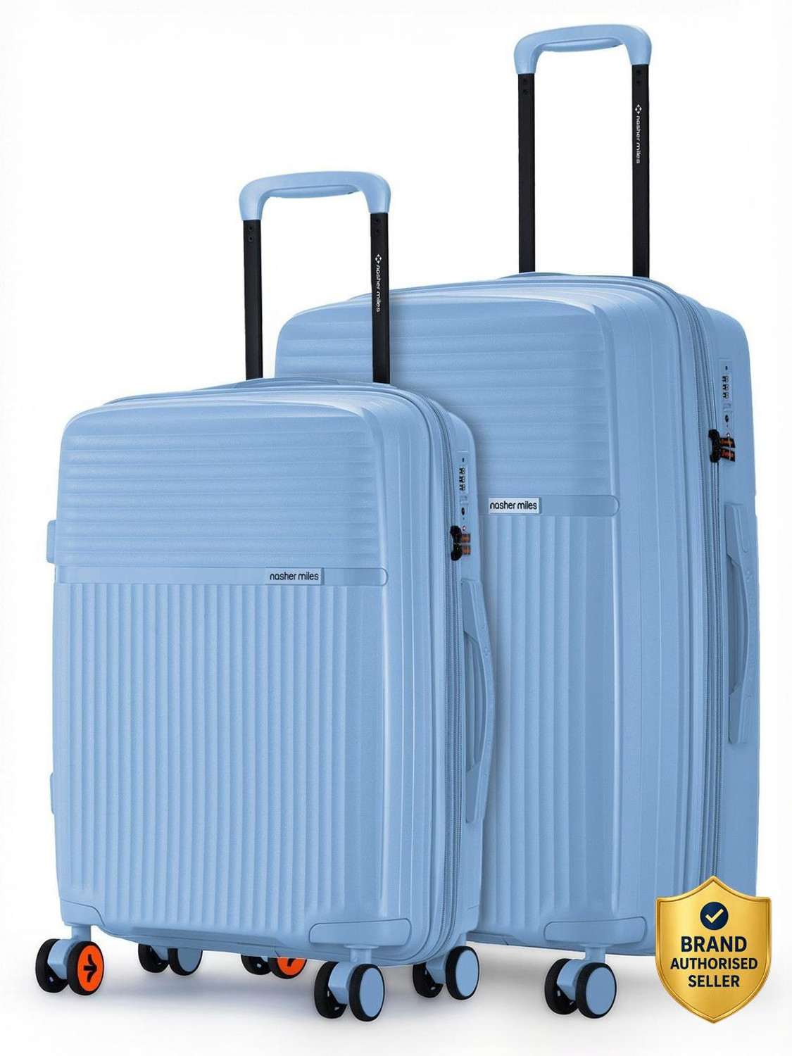 Image of NASHER MILES Krabi Expander Hardside Polypropylene Steel Blue Trolley Bag(55&65cm) Expandable Cabin & Check-in Set 8 Wheels - 24 inch